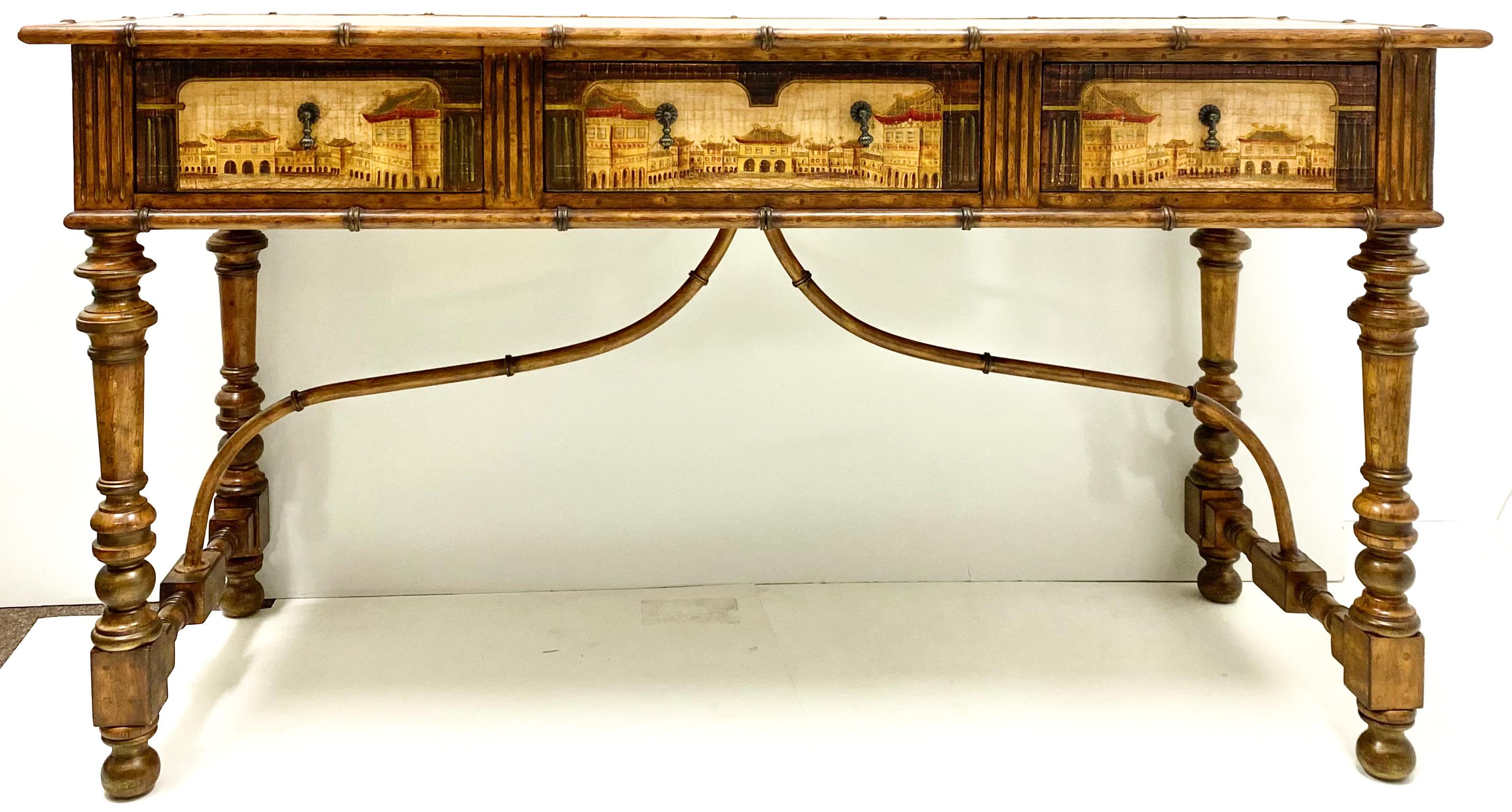 French Style Carved Fruitwood and Chinoiserie Sideboard / Credenza / Desk For Sale 2