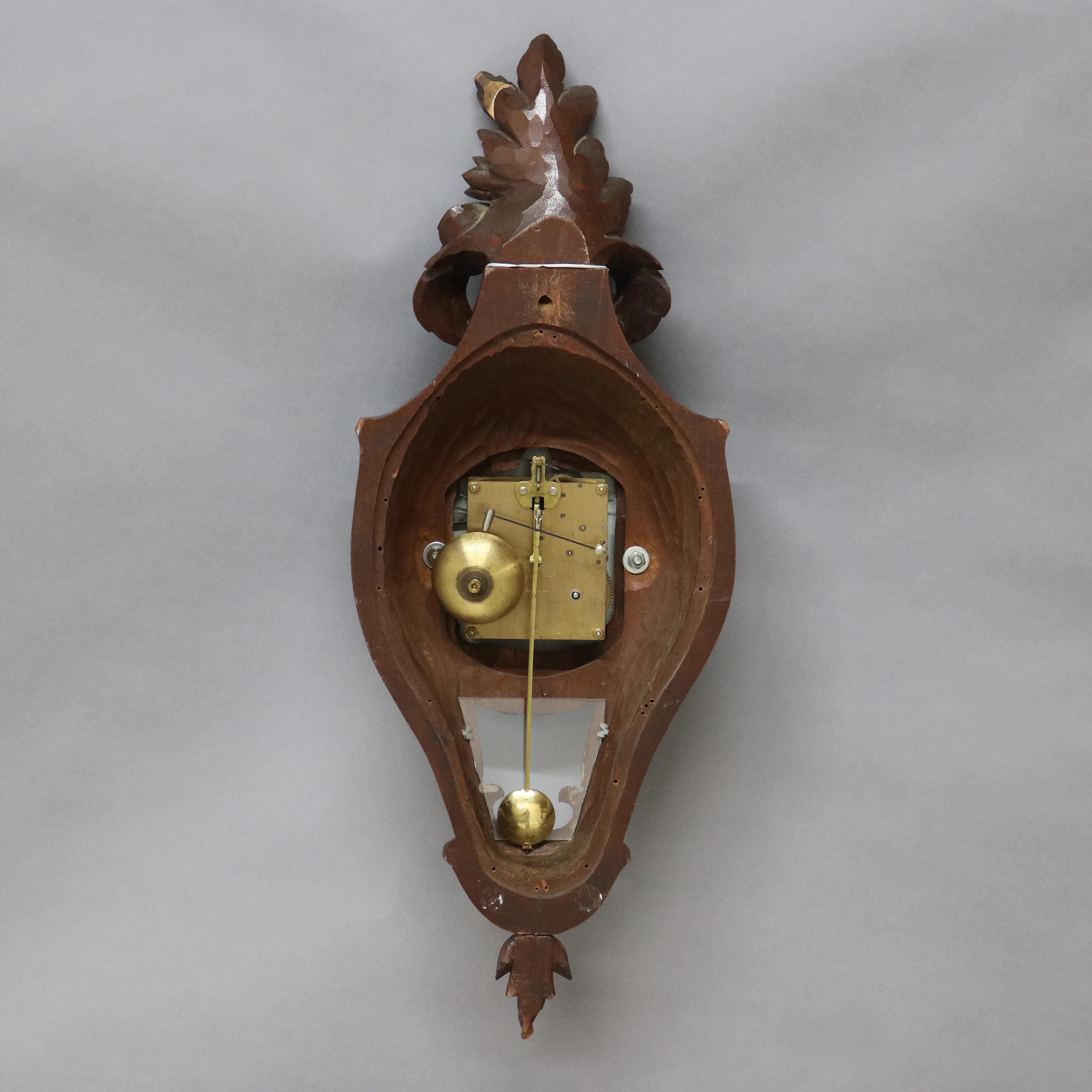 French Style Carved Mahogany Swiss Wall Clock 20th Century For Sale 7