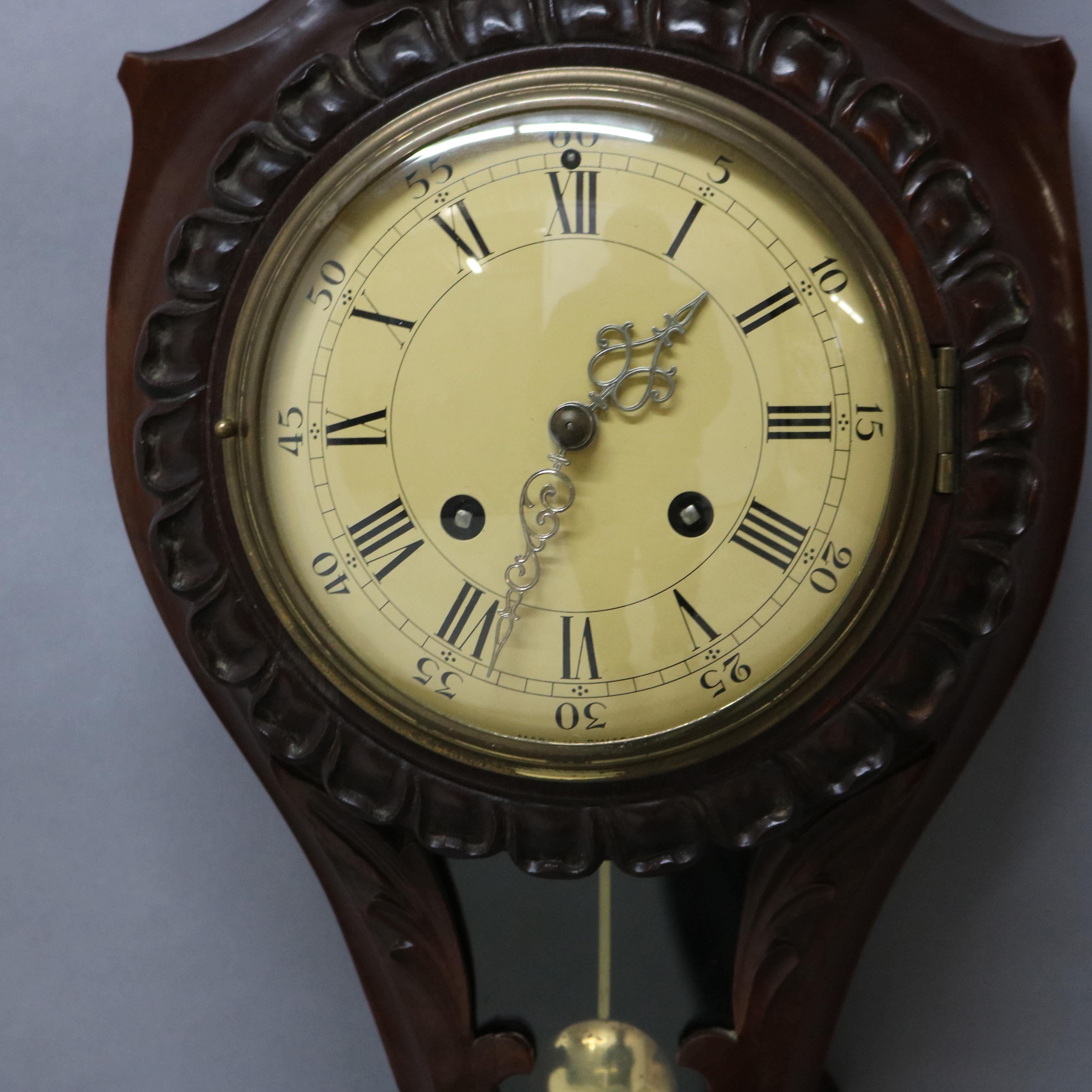 French Style Carved Mahogany Swiss Wall Clock 20th Century For Sale 1