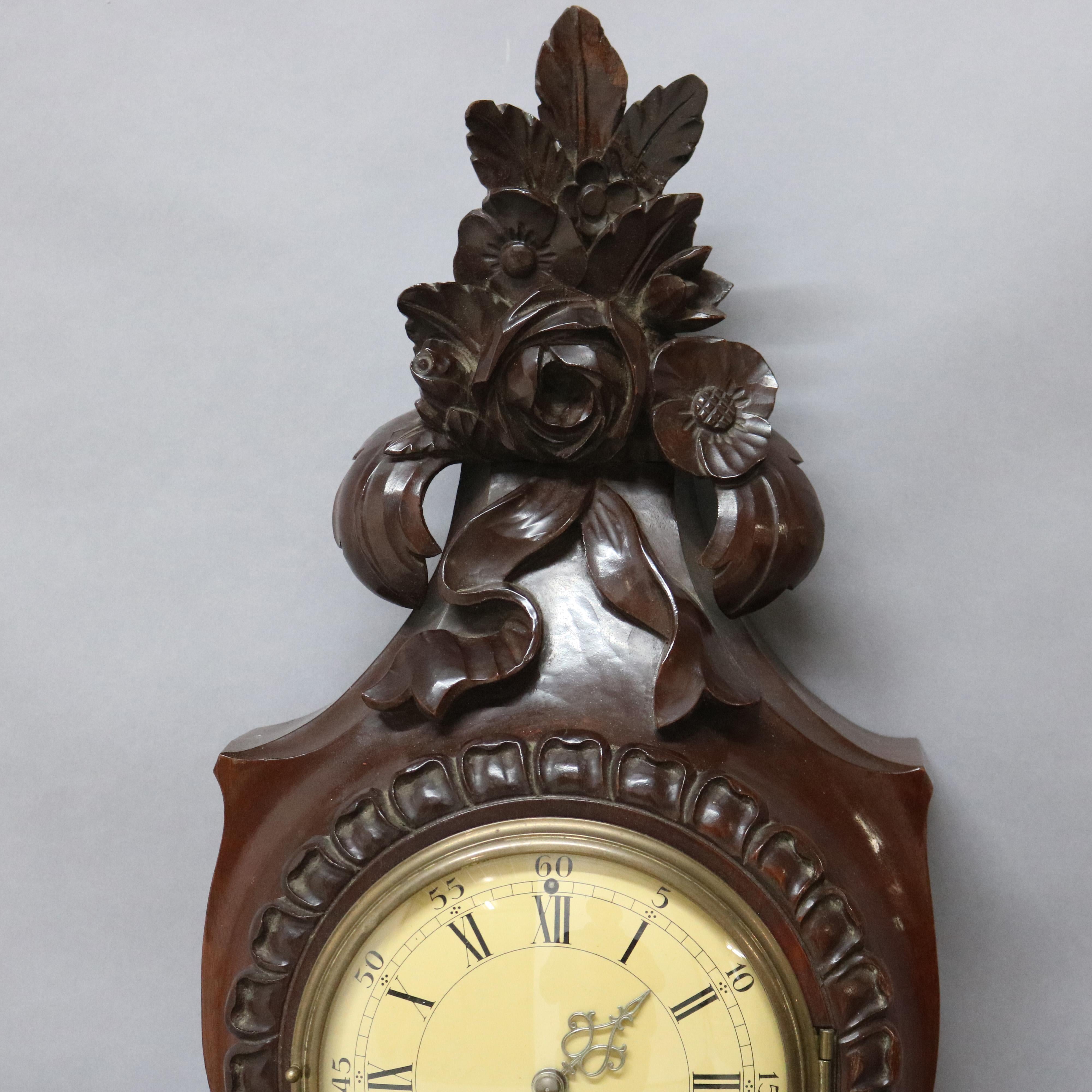 French Style Carved Mahogany Swiss Wall Clock 20th Century For Sale 2