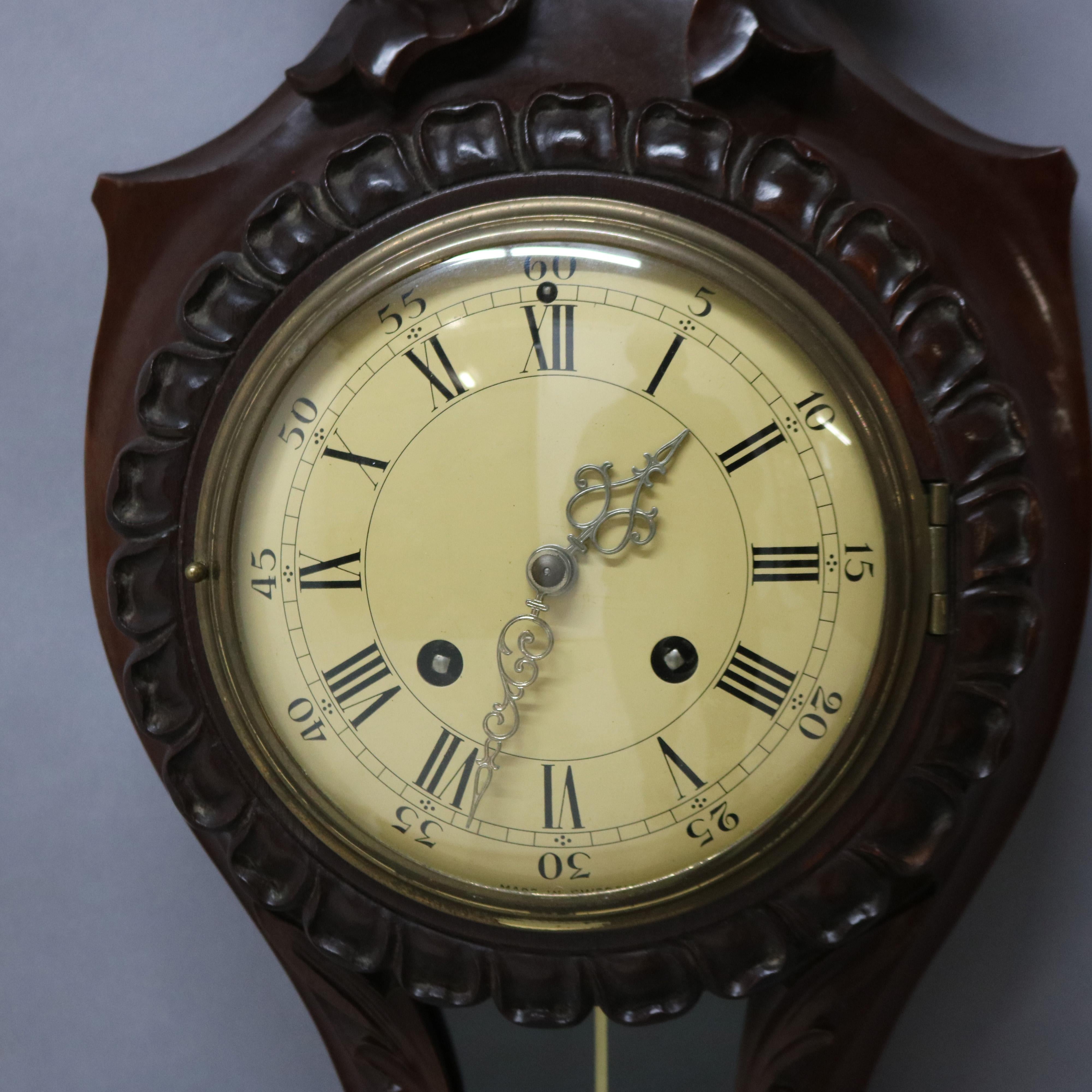 French Style Carved Mahogany Swiss Wall Clock 20th Century For Sale 5