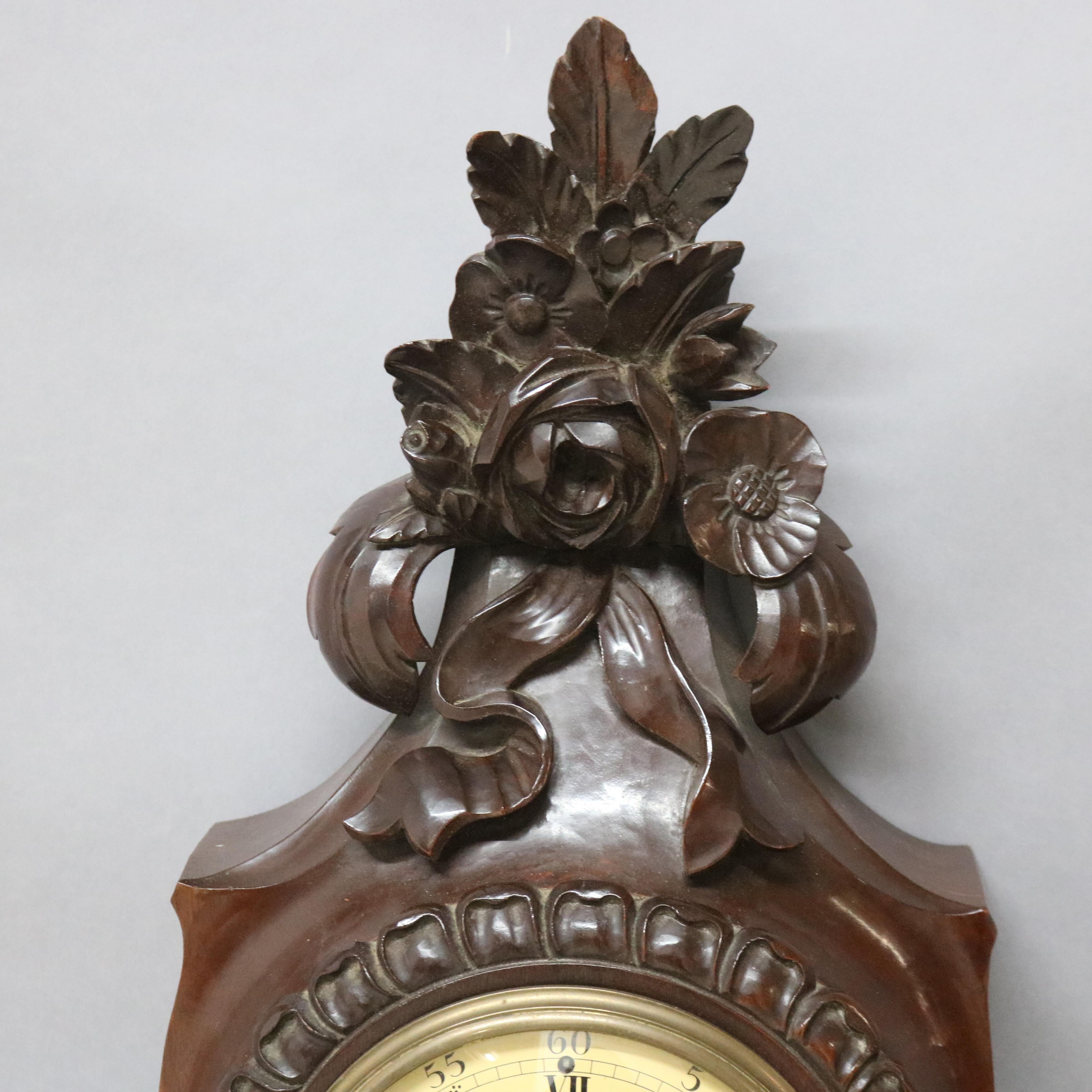 French Style Carved Mahogany Swiss Wall Clock 20th Century For Sale 6