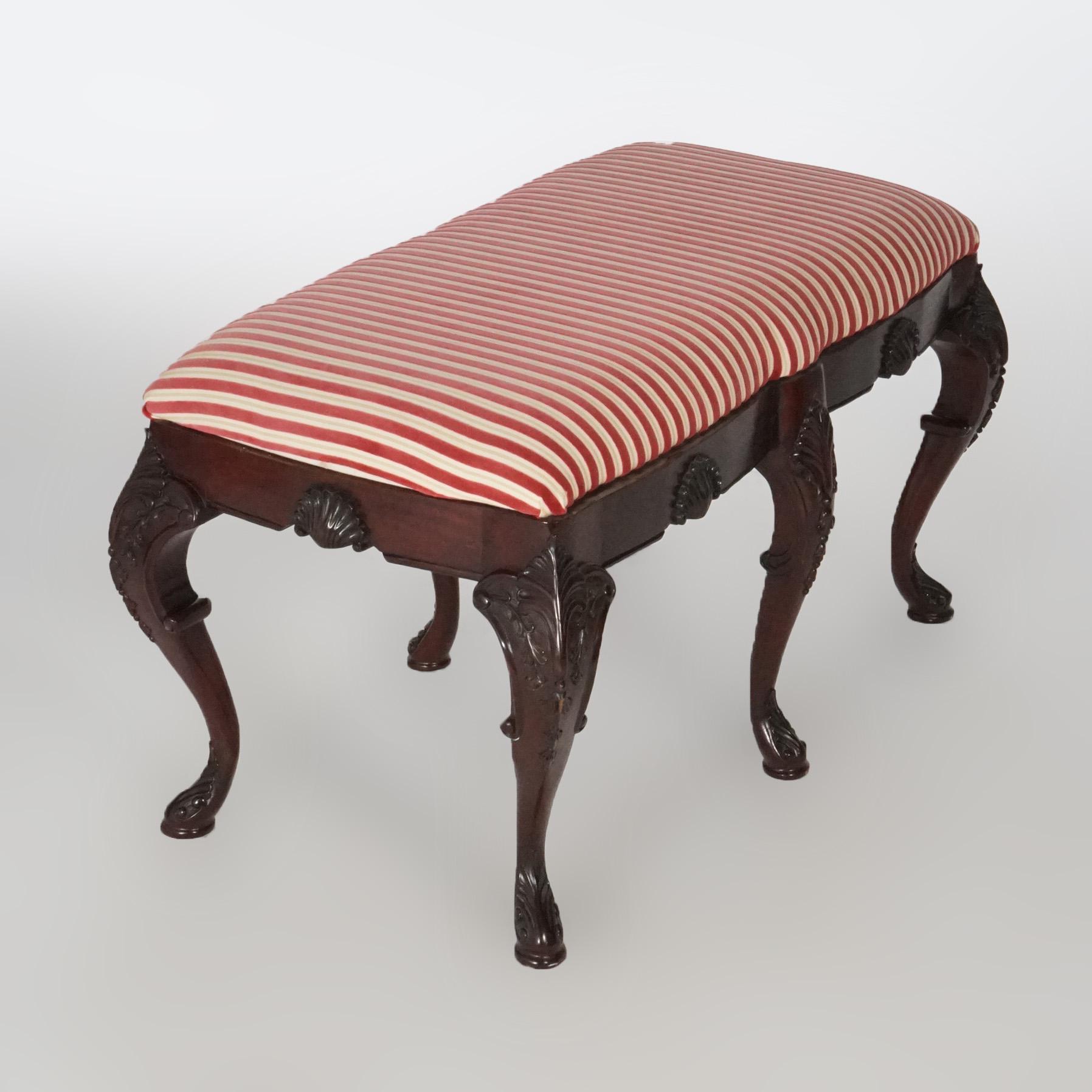French Style Carved Mahogany Upholstered Long Bench 20th Century In Good Condition For Sale In Big Flats, NY