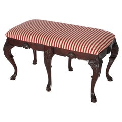 French Style Carved Mahogany Upholstered Long Bench 20th Century