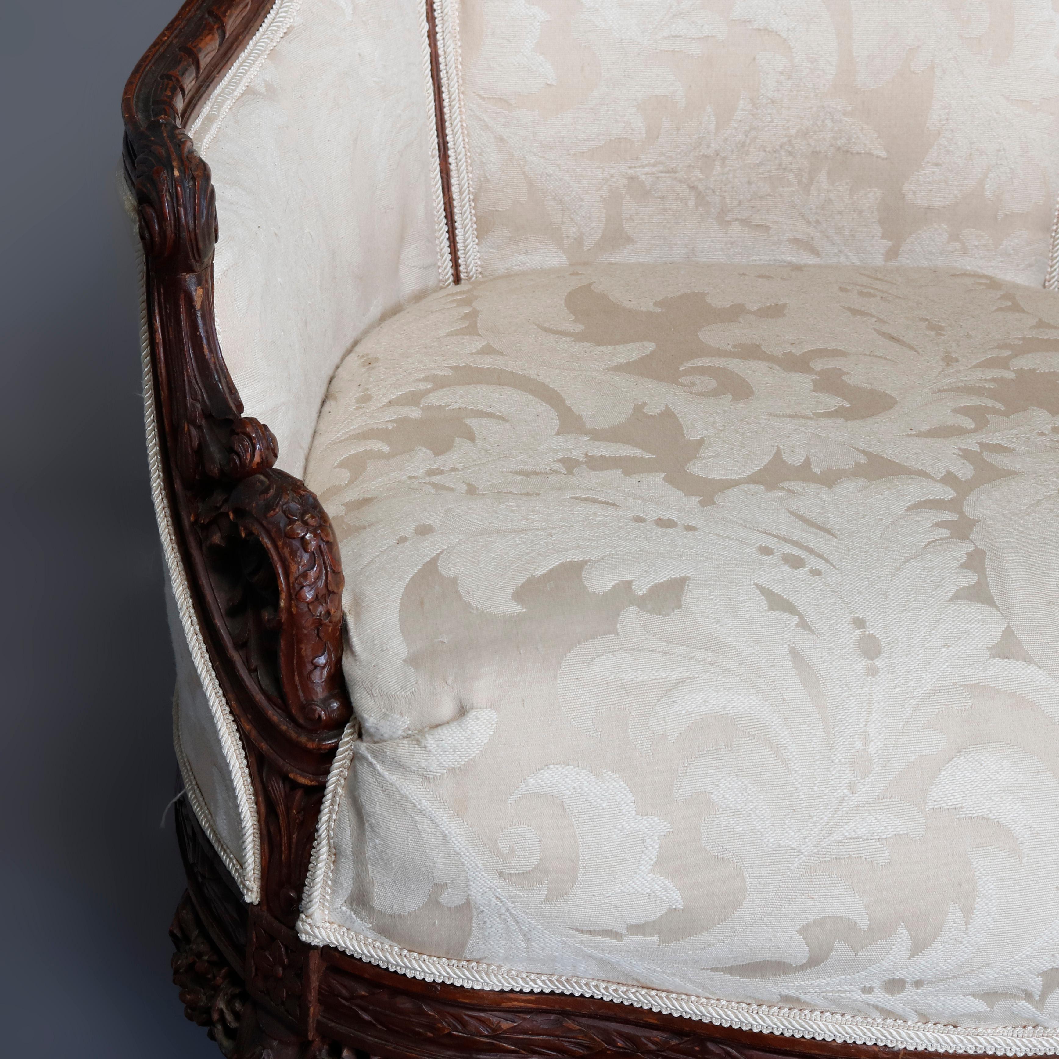 French Style Carved Mahogany Upholstered Wingback Fireside Chair, 20th Century 1