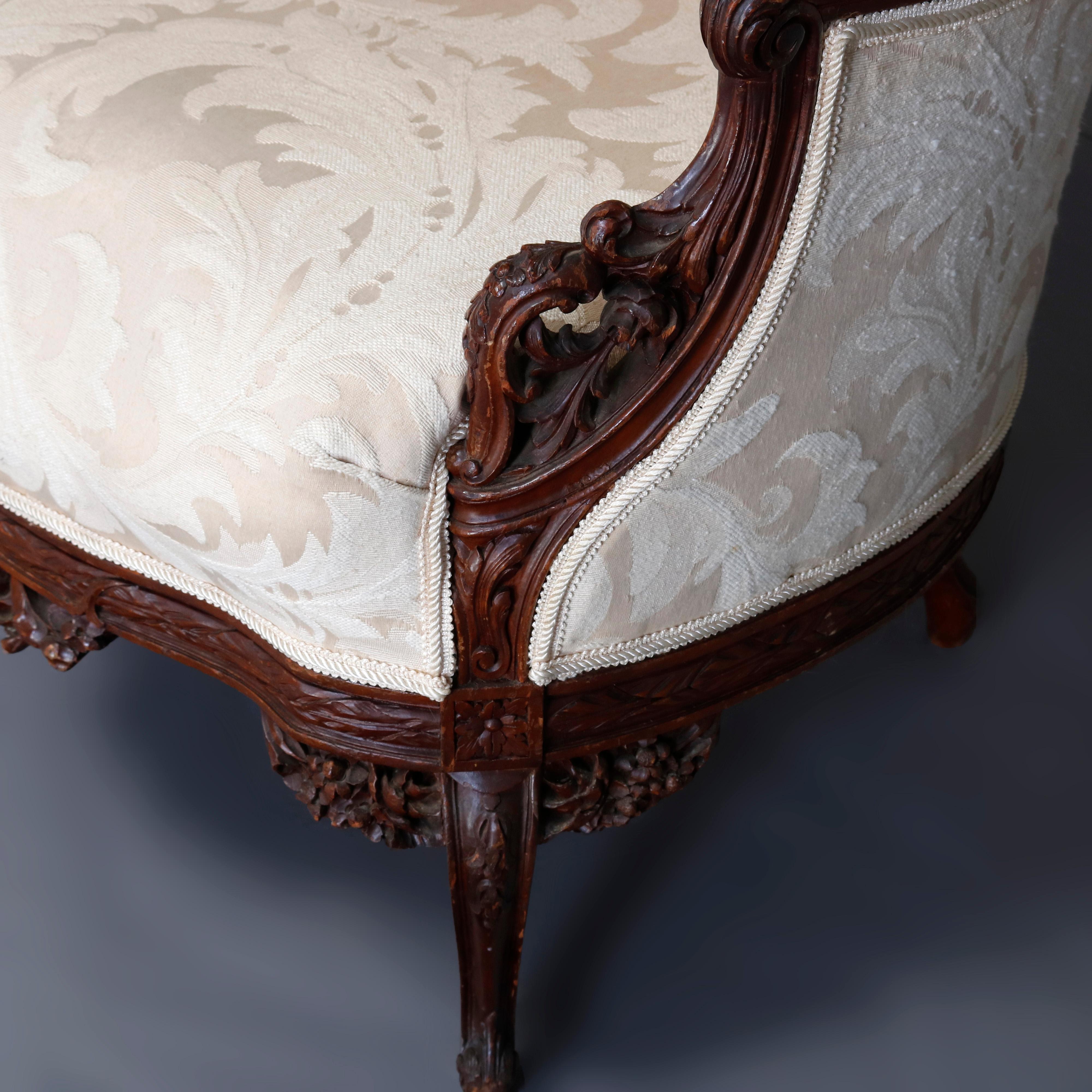 French Style Carved Mahogany Upholstered Wingback Fireside Chair, 20th Century 2