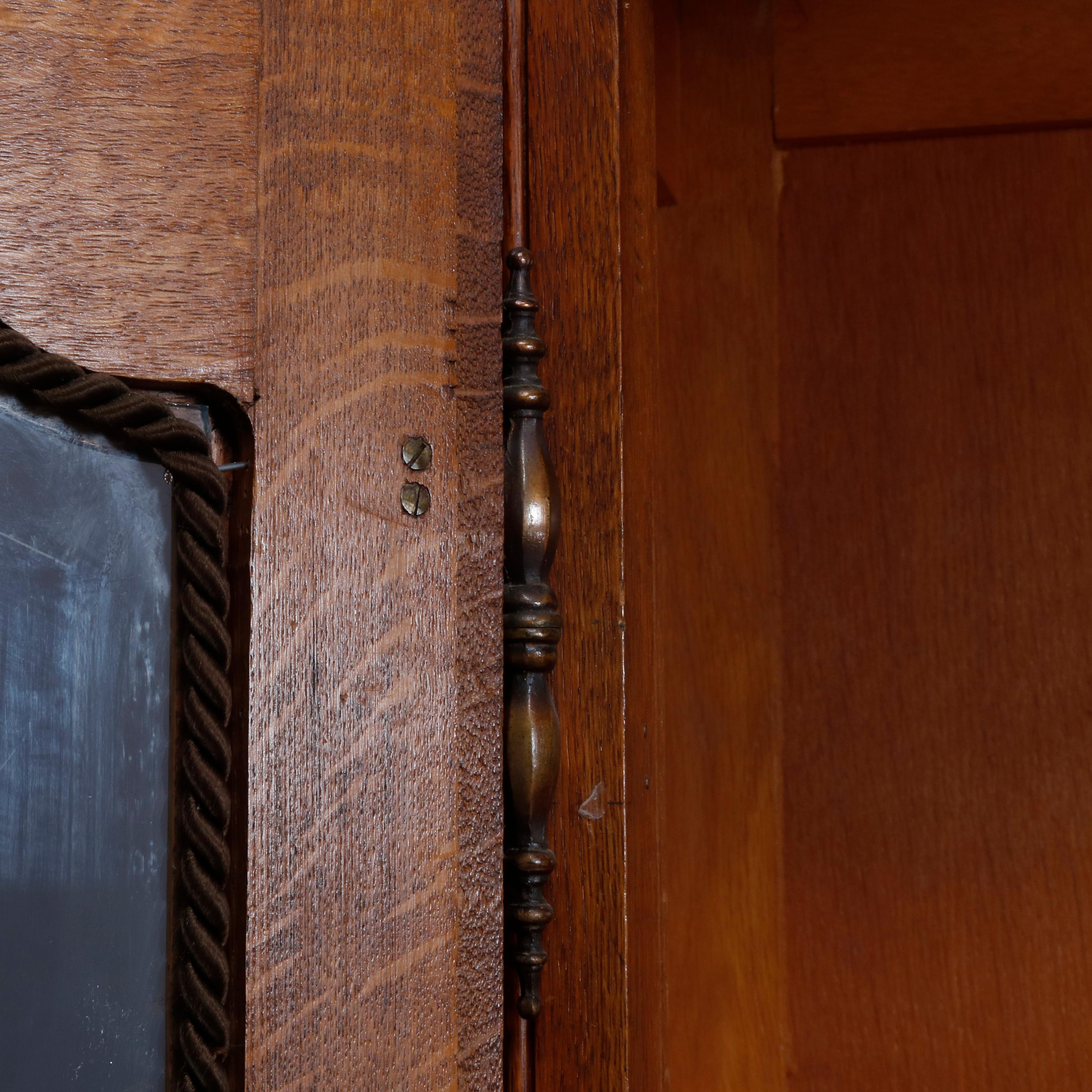 French Style Carved Oak Double Glass Door Breakfront Cabinet, 20th Century 12