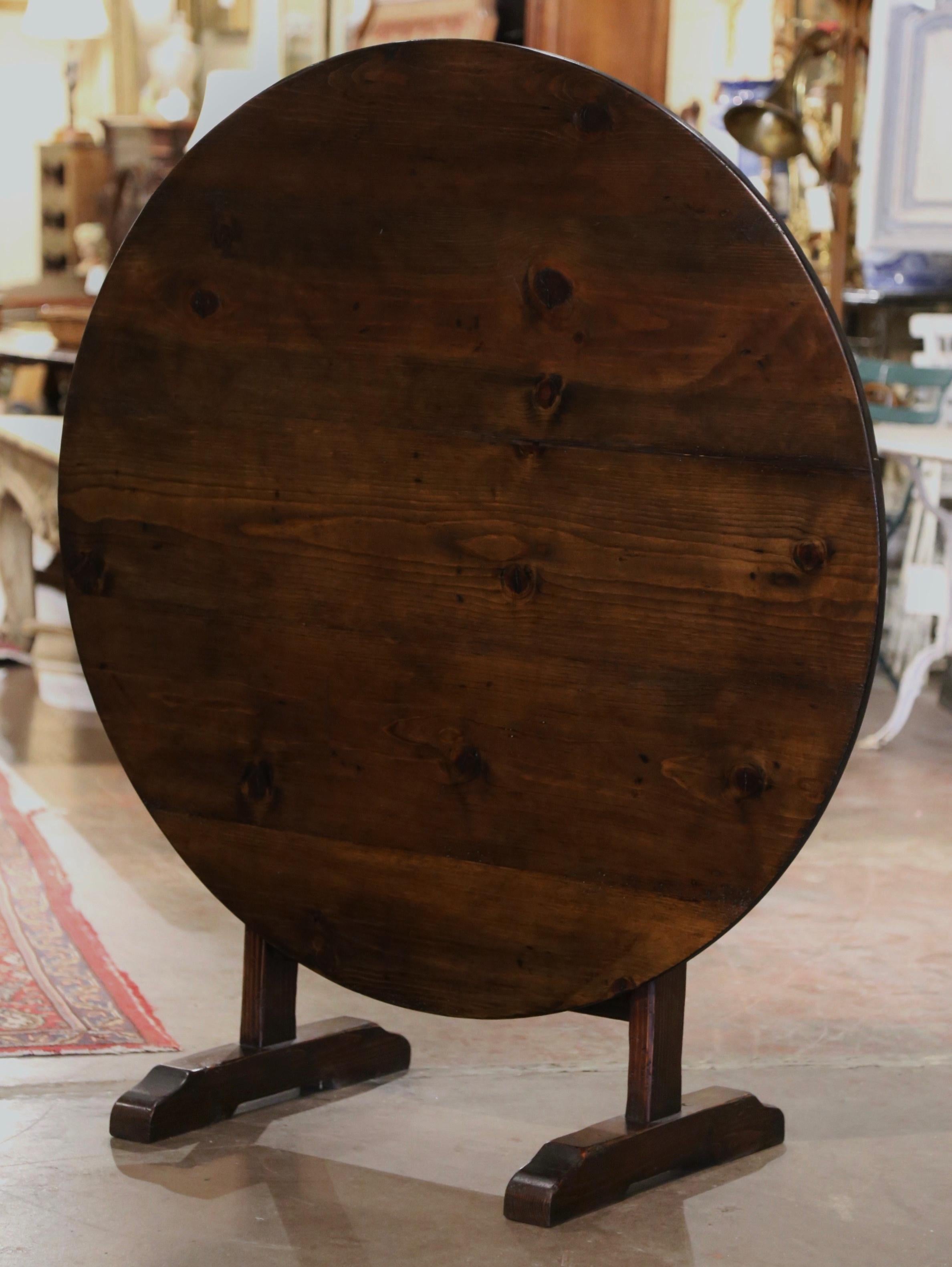 Hand-Carved French Style Carved Pine Round Tilt-Top Wine Tasting Table