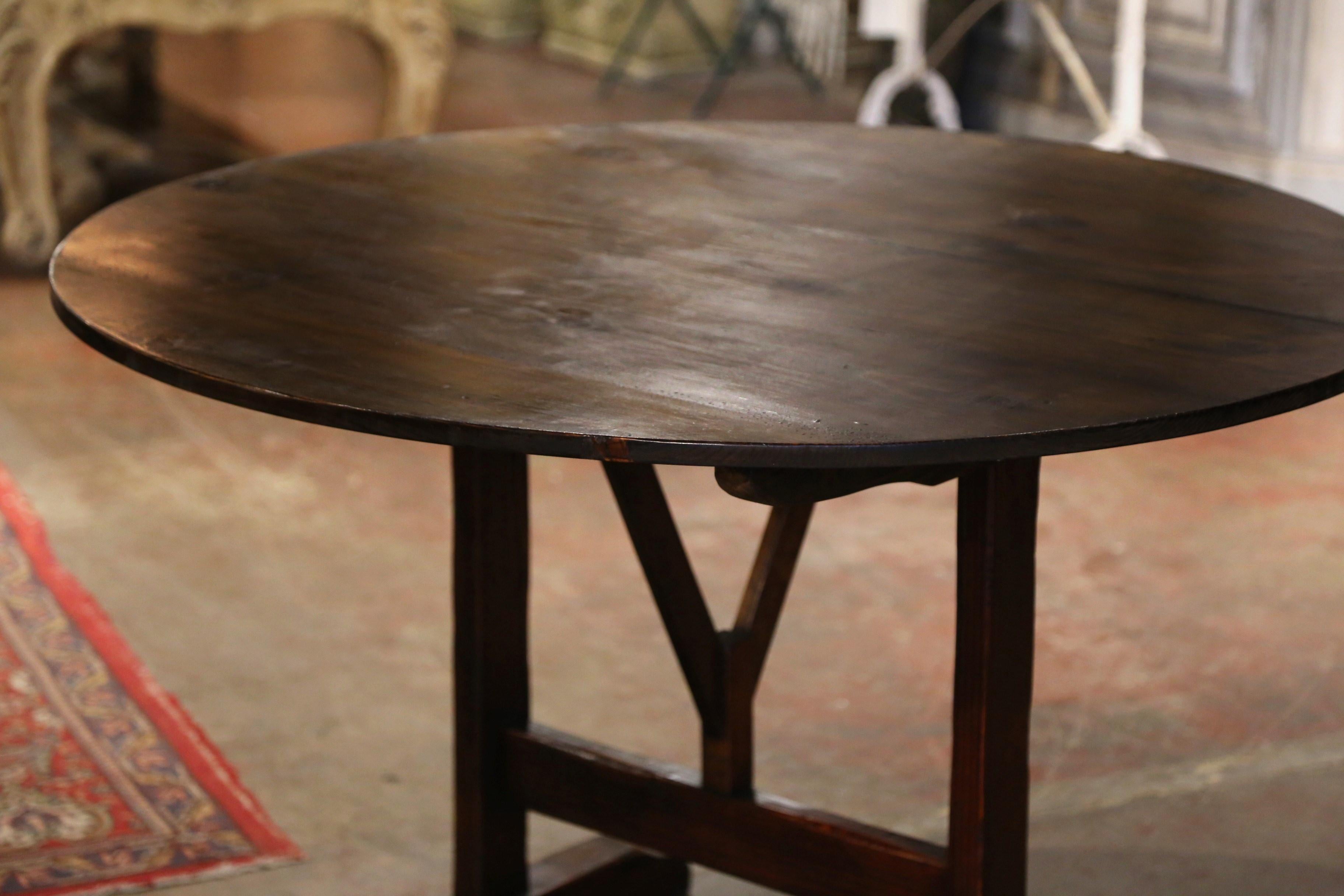 Contemporary French Style Carved Pine Round Tilt-Top Wine Tasting Table