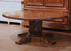 French Style Carved Walnut Walnut Round Table on Center Column Pedestal Base