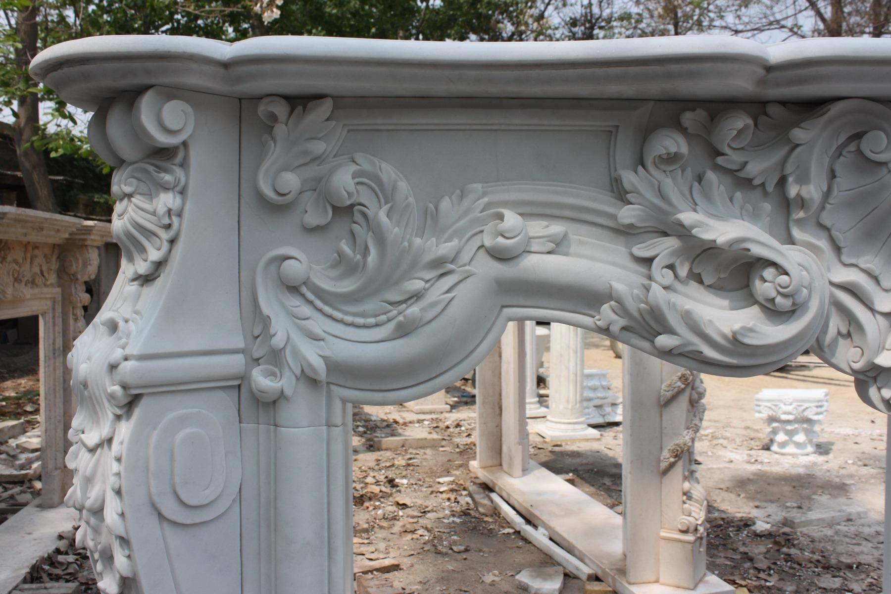 20th Century French Style Carved White Marble Fire Surround For Sale