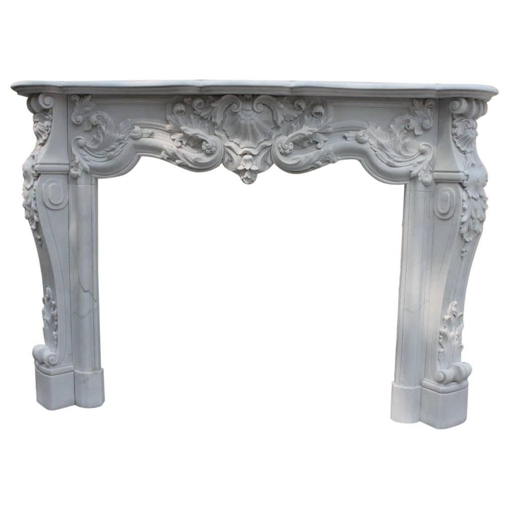 French Style Carved White Marble Fire Surround For Sale