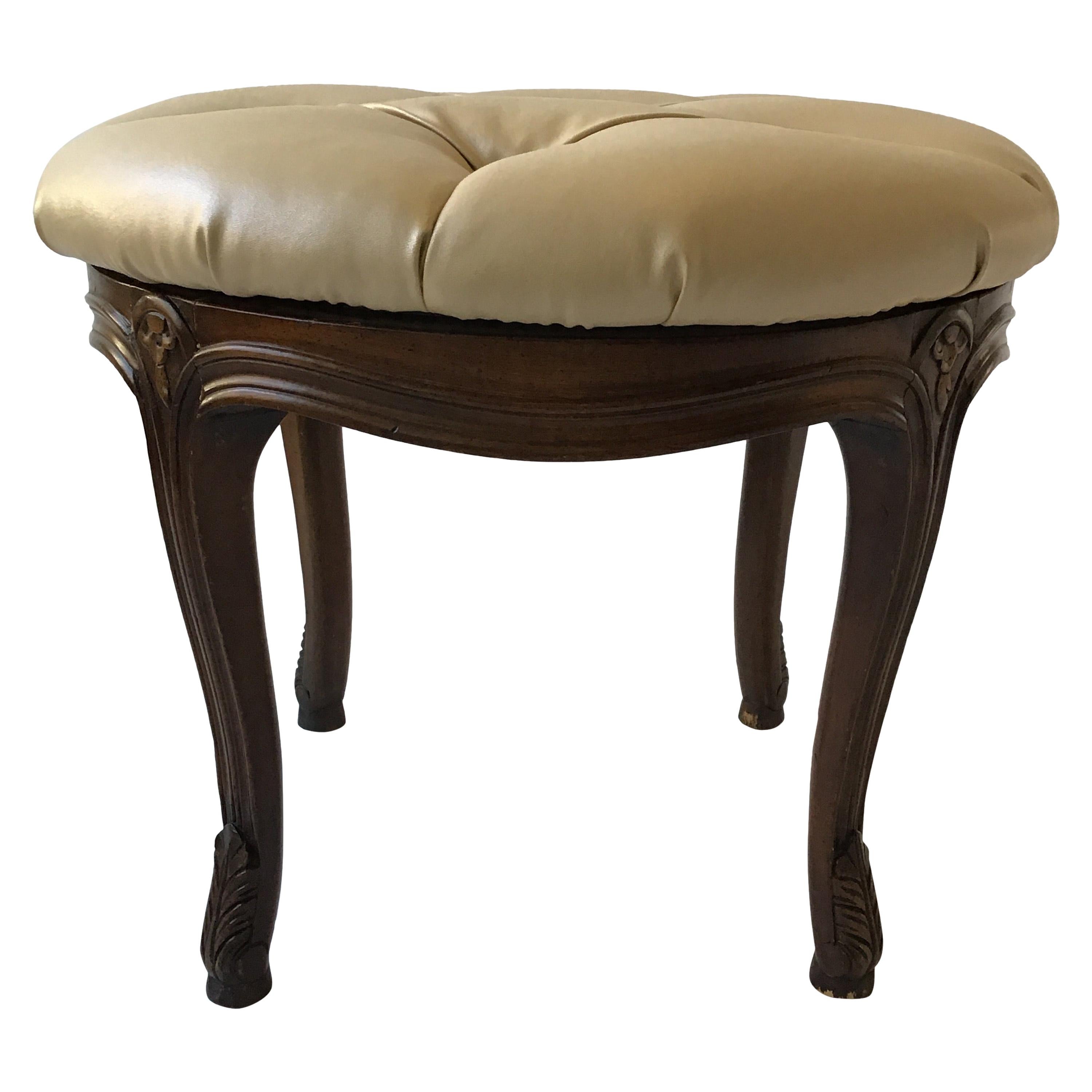 French Style Carved Wood Ottoman With Revolving Seat
