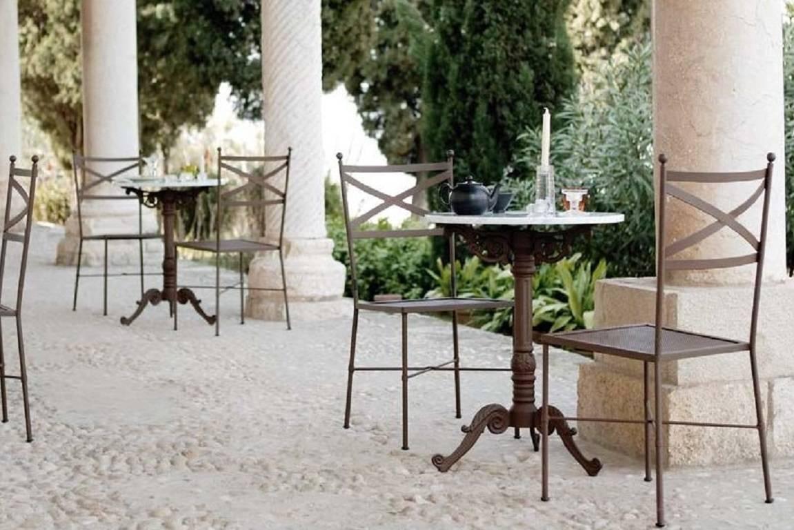 French Provincial French Style Cast Iron Base with Marble-Top Garden Table or Bistro Table