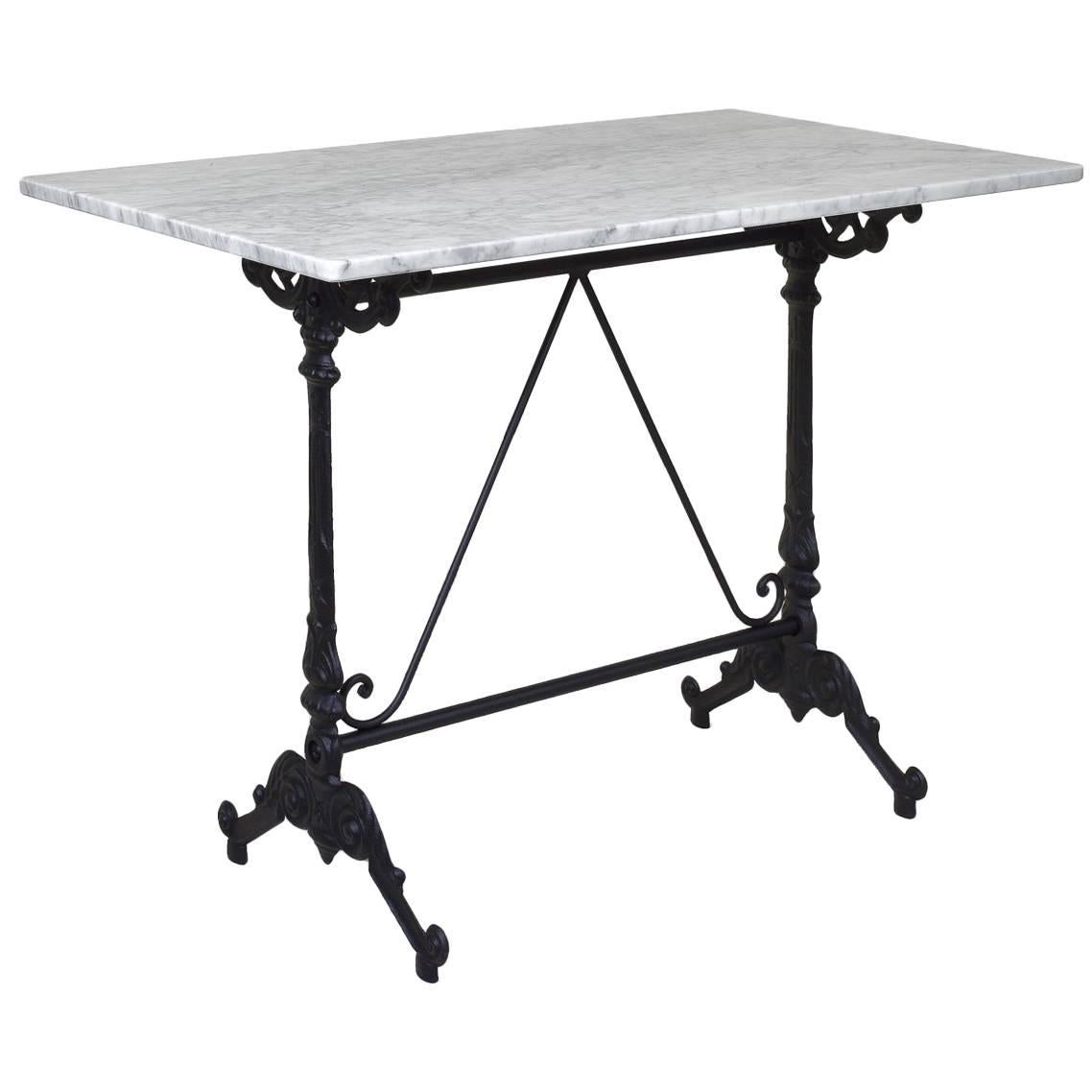 French Style Cast Iron Base with Marble Top Garden Table or Bistro Table