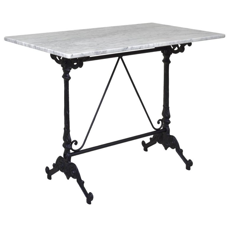 French Style Cast Iron Base with Marble Top Garden Table or Bistro