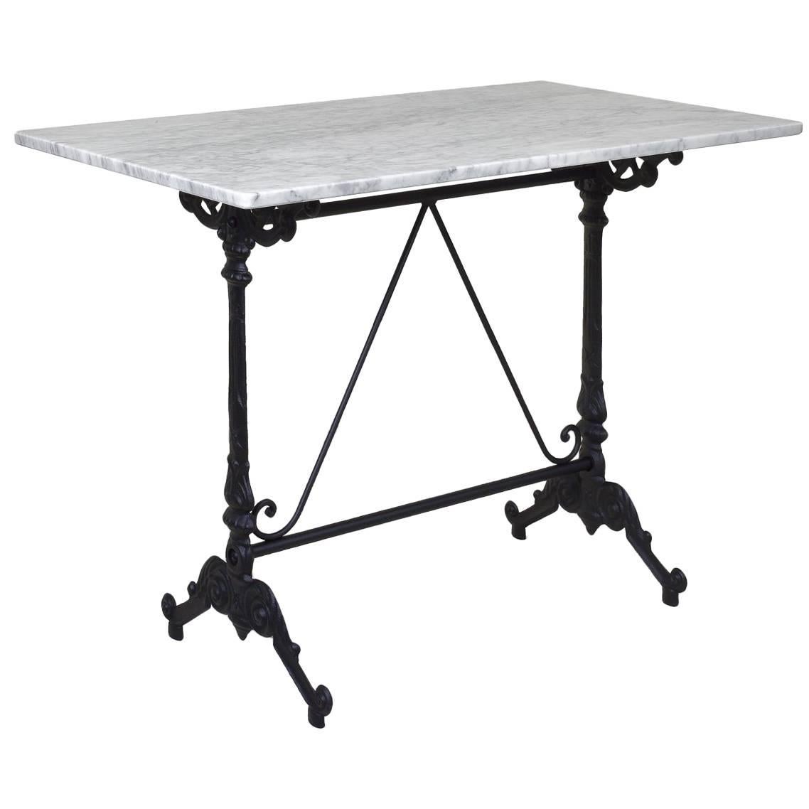 French Style Cast Iron Base with Marble-Top Garden Table or Bistro Table