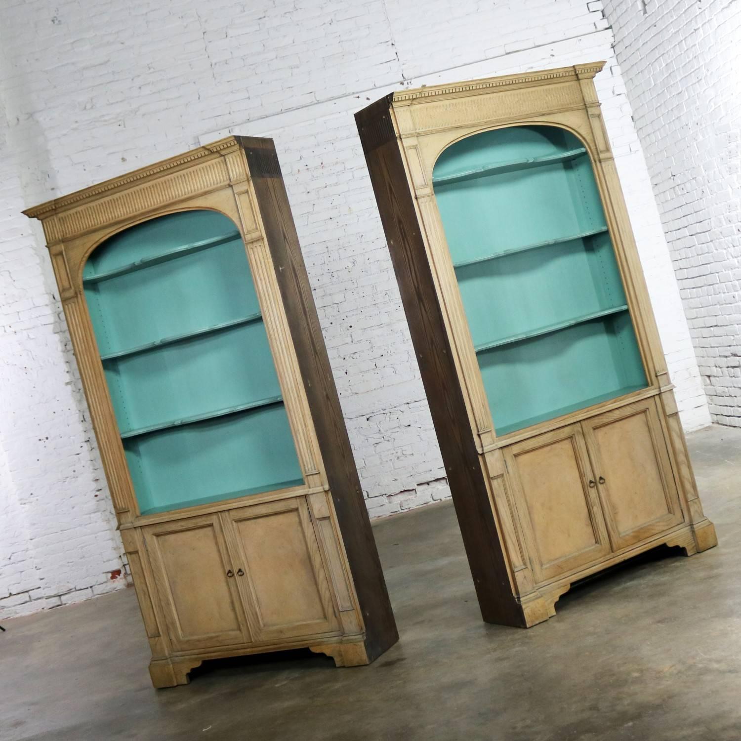 French Style Cerused Bookcases with Turquoise Interior by Baker Furniture 1