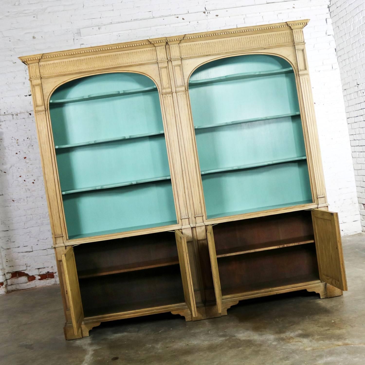 20th Century French Style Cerused Bookcases with Turquoise Interior by Baker Furniture