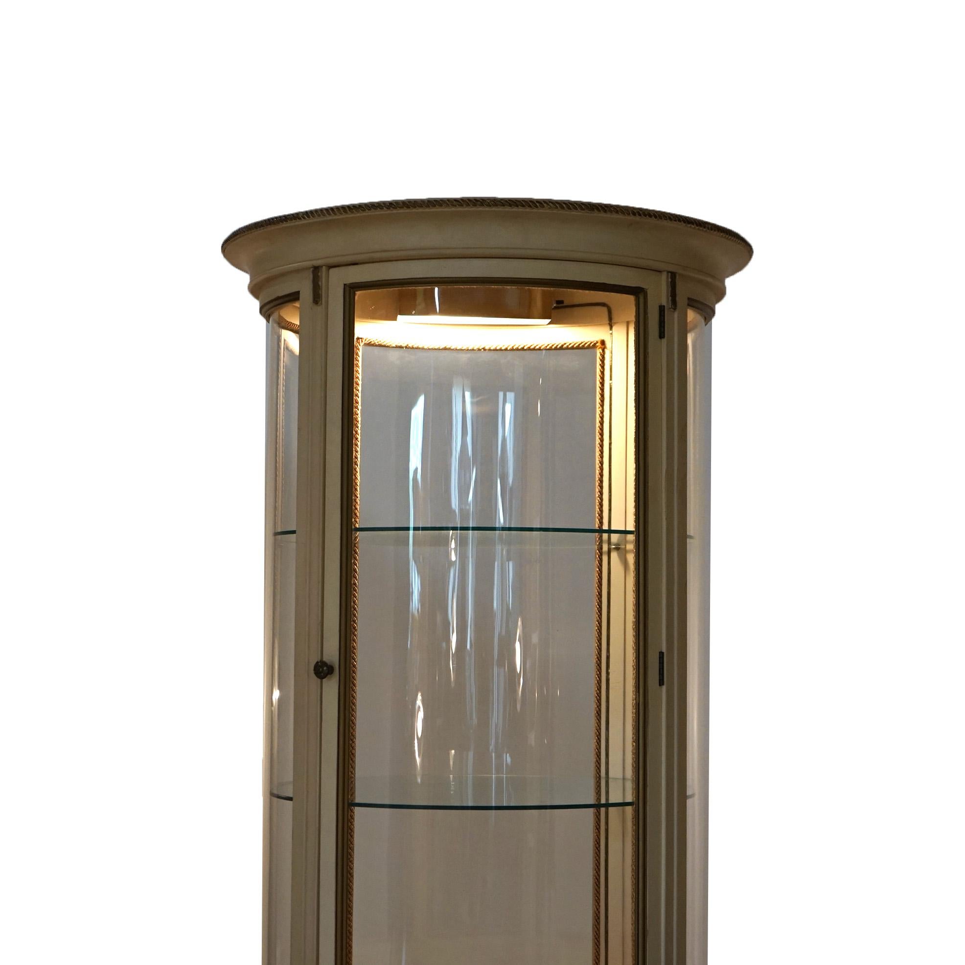 French Style Circular Glass Display Vitrine on Pedestal, Painted & Gilt, 20th C 4