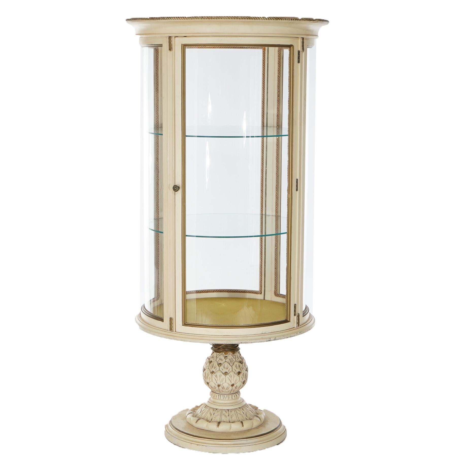 French Style Circular Glass Display Vitrine on Pedestal, Painted & Gilt, 20th C 8
