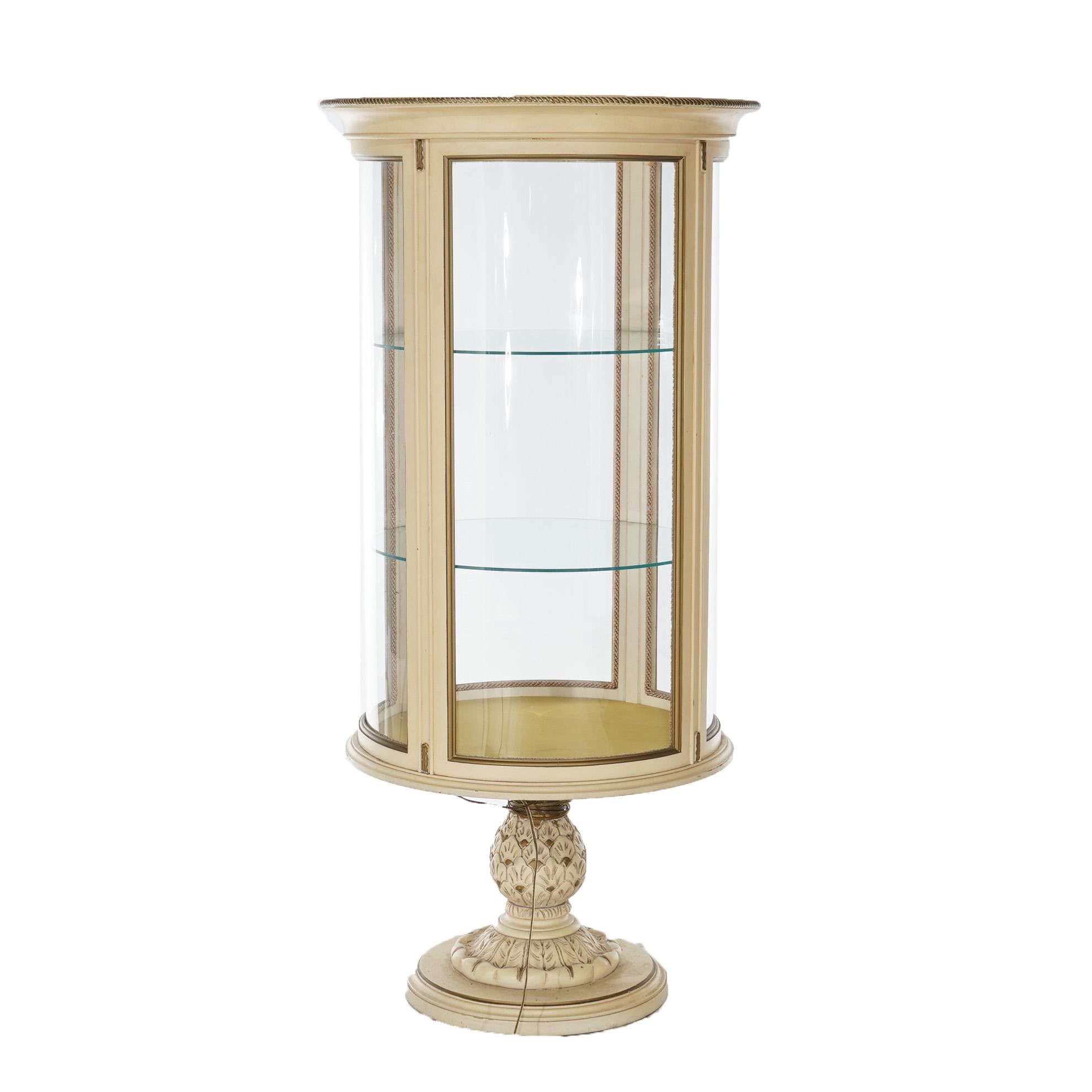 French Style Circular Glass Display Vitrine on Pedestal, Painted & Gilt, 20th C 12