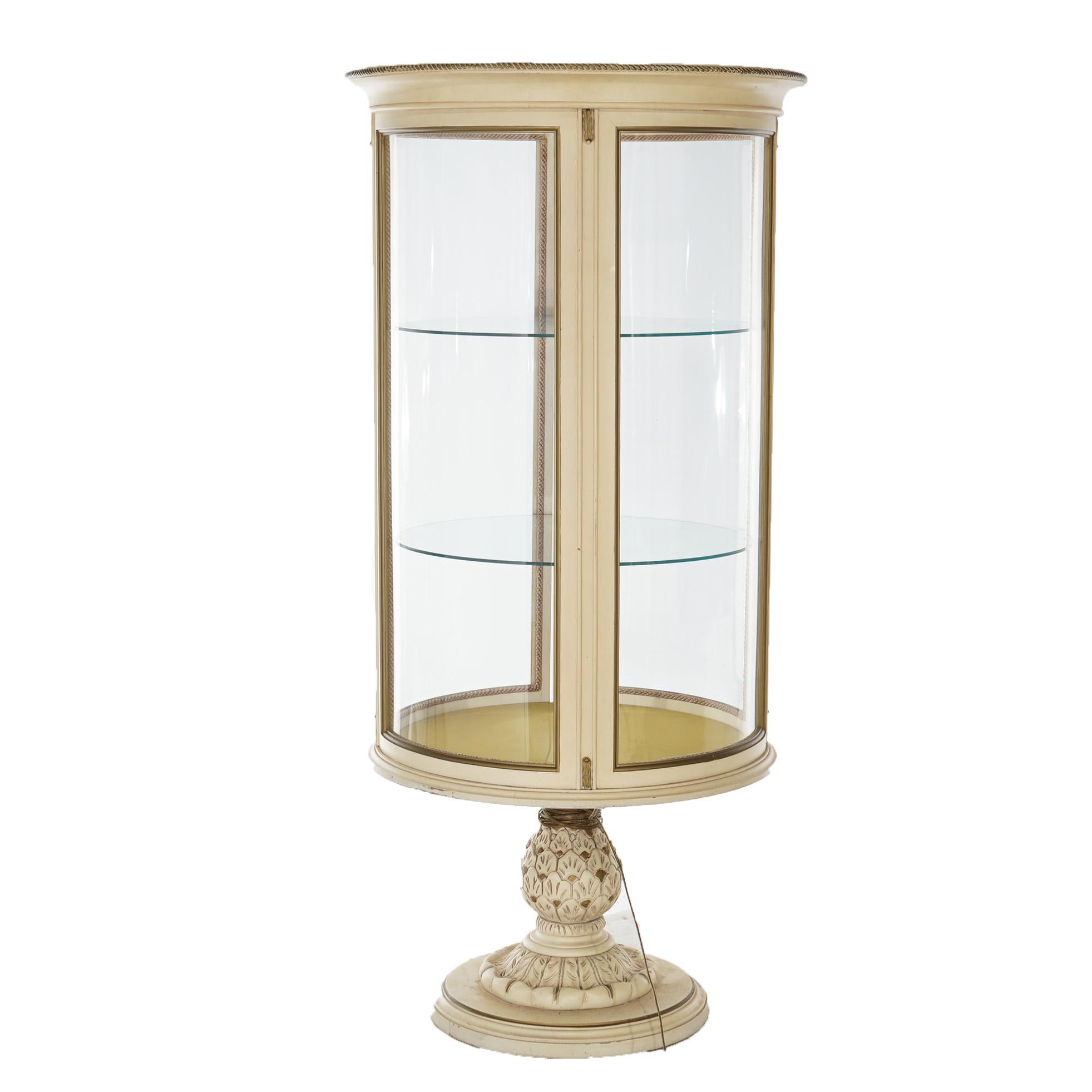 French Style Circular Glass Display Vitrine on Pedestal, Painted & Gilt, 20th C 13