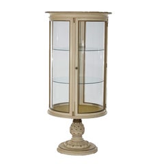 French Style Circular Glass Display Vitrine on Pedestal, Painted & Gilt, 20th C