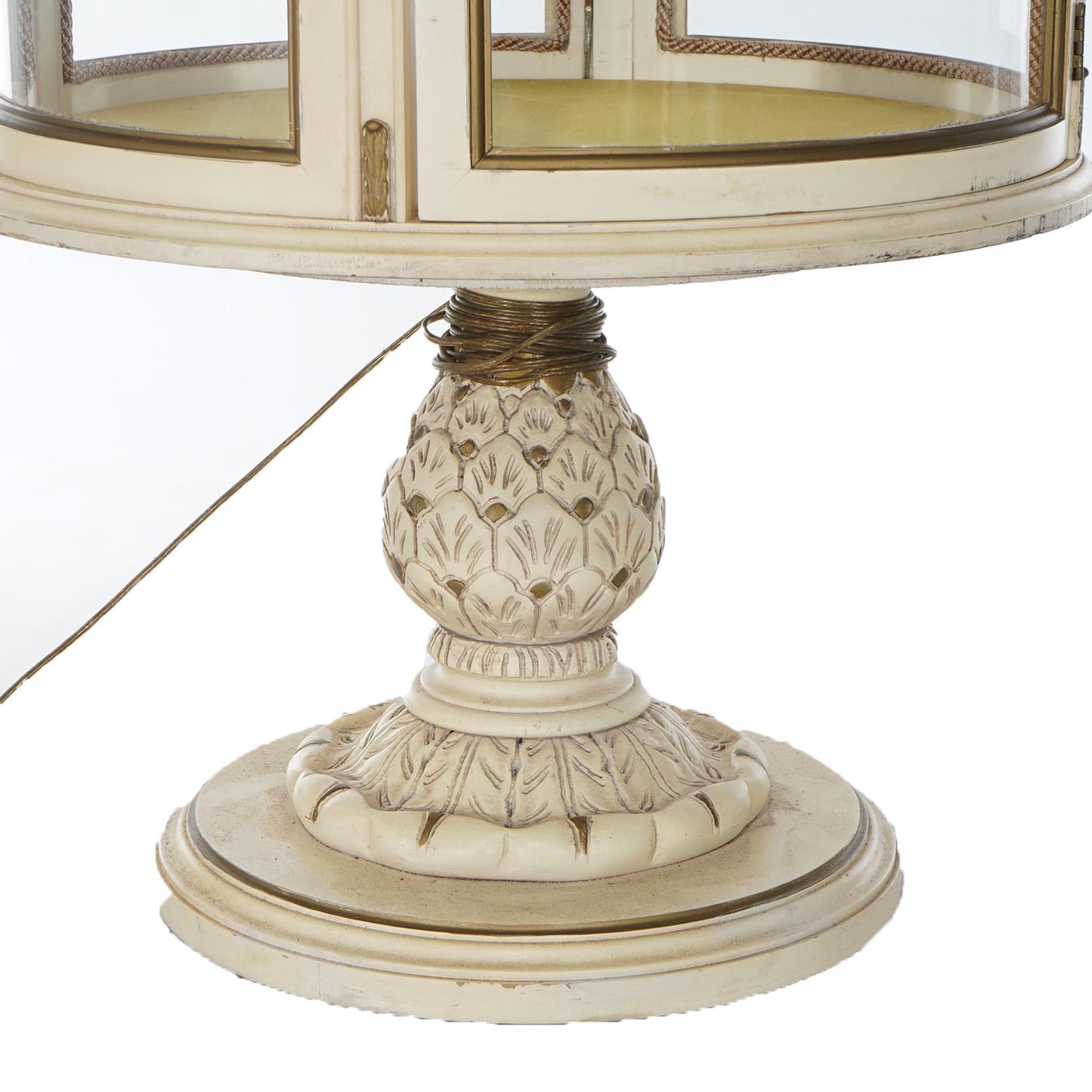 American French Style Circular Glass Display Vitrine on Pedestal, Painted & Gilt, 20th C