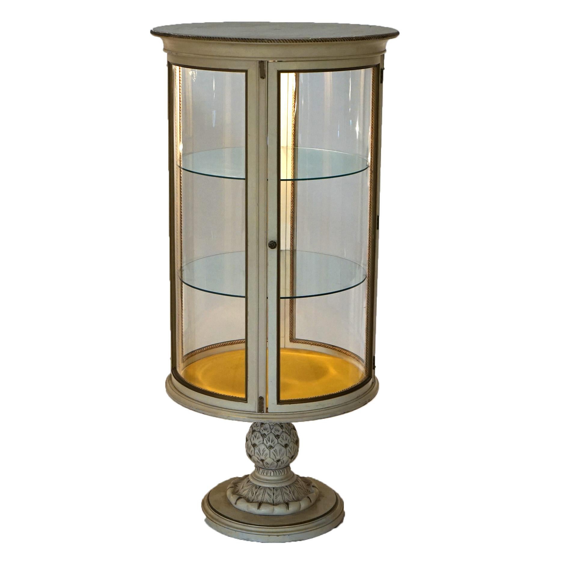 French Style Circular Glass Display Vitrine on Pedestal, Painted & Gilt, 20th C In Good Condition In Big Flats, NY