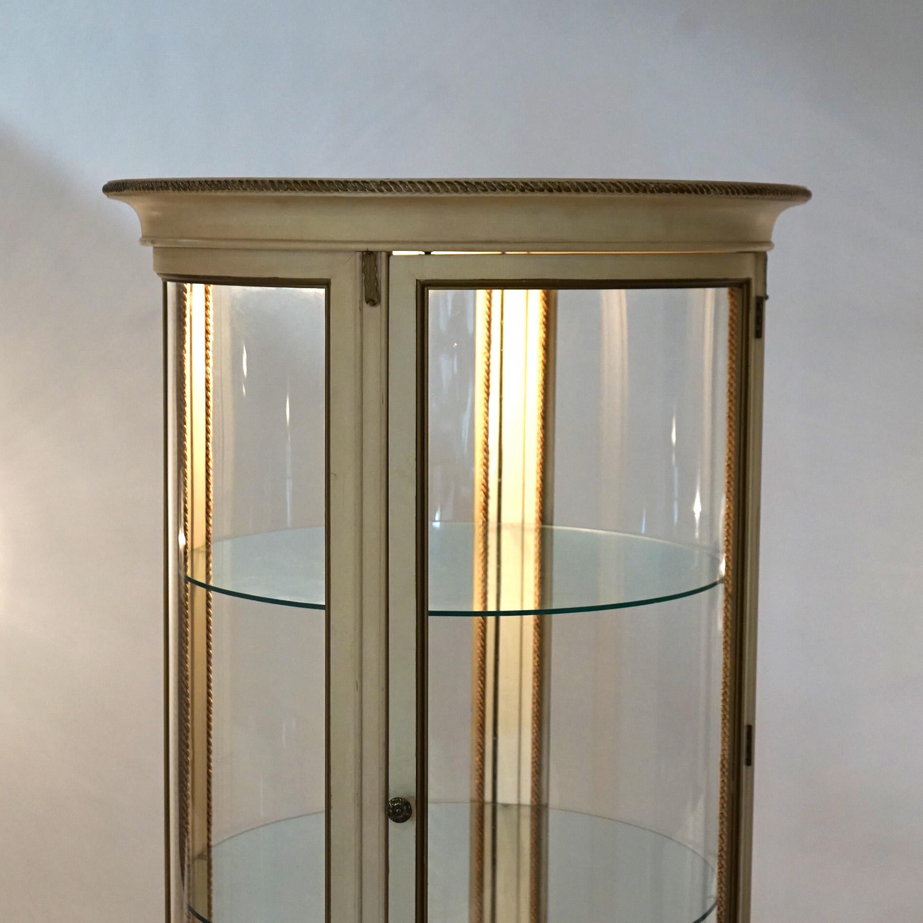 20th Century French Style Circular Glass Display Vitrine on Pedestal, Painted & Gilt, 20th C