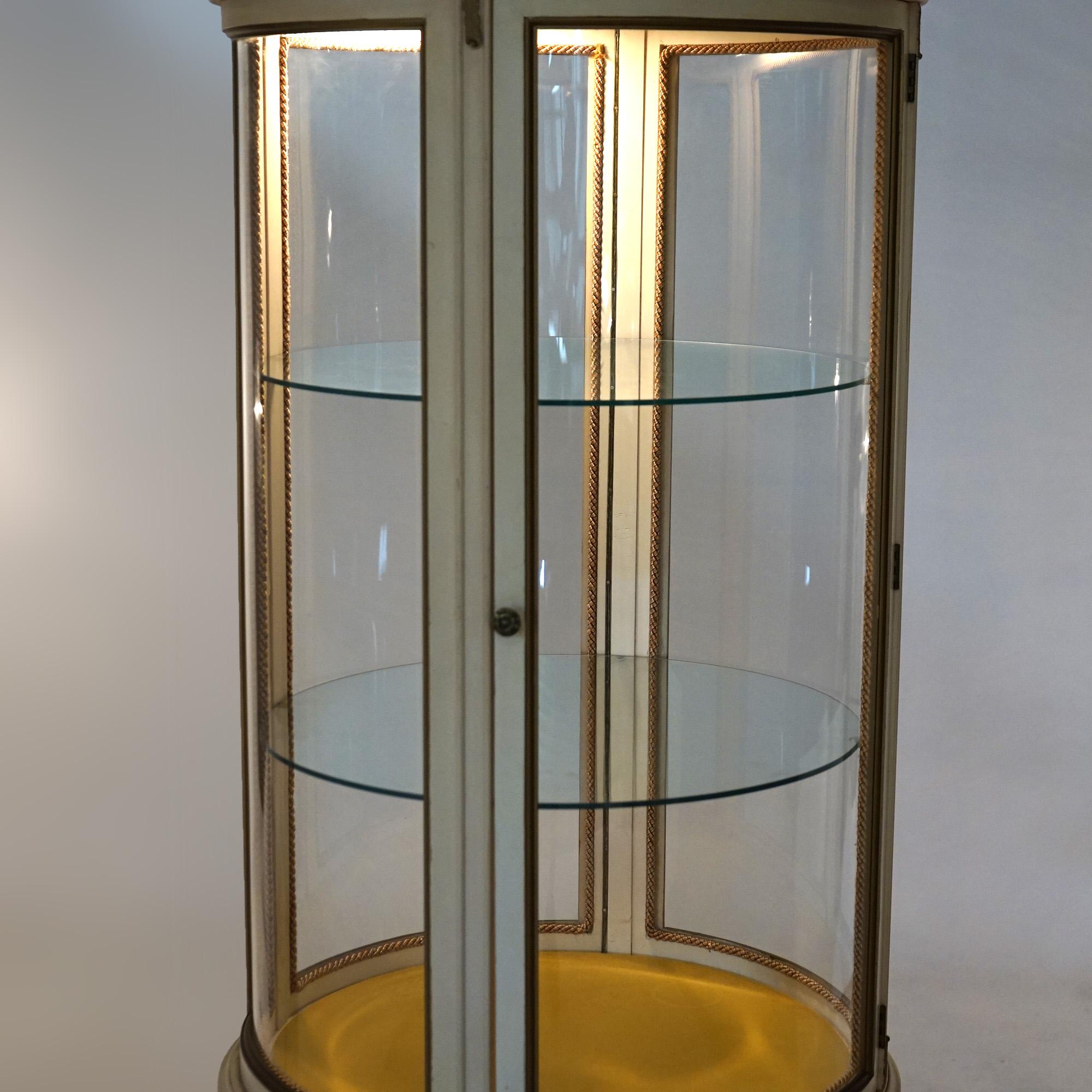 French Style Circular Glass Display Vitrine on Pedestal, Painted & Gilt, 20th C 1