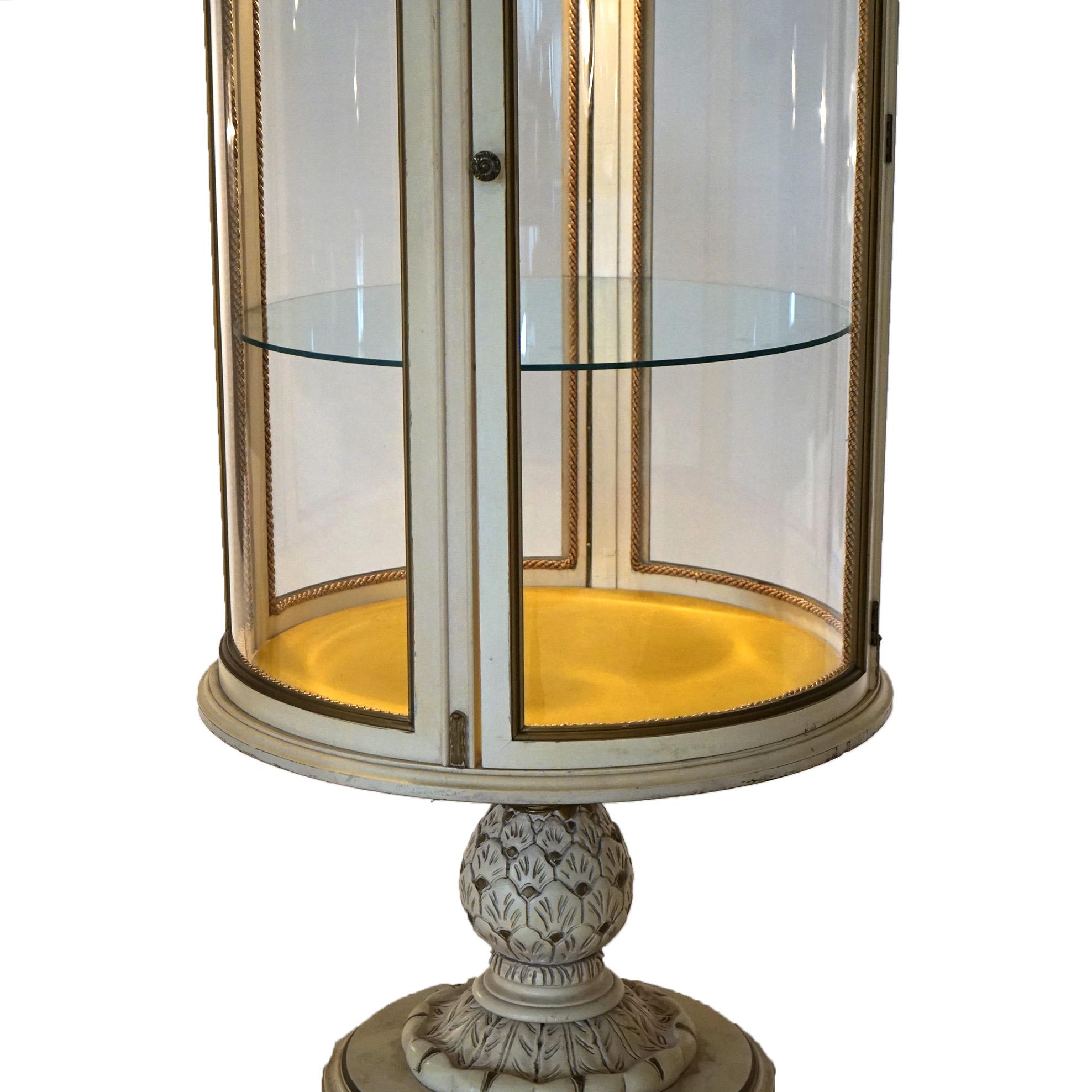 French Style Circular Glass Display Vitrine on Pedestal, Painted & Gilt, 20th C 2