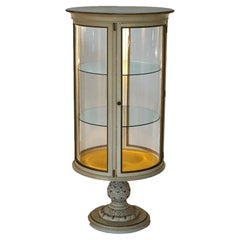 French Style Circular Glass Display Vitrine on Pedestal, Painted & Gilt, 20th C