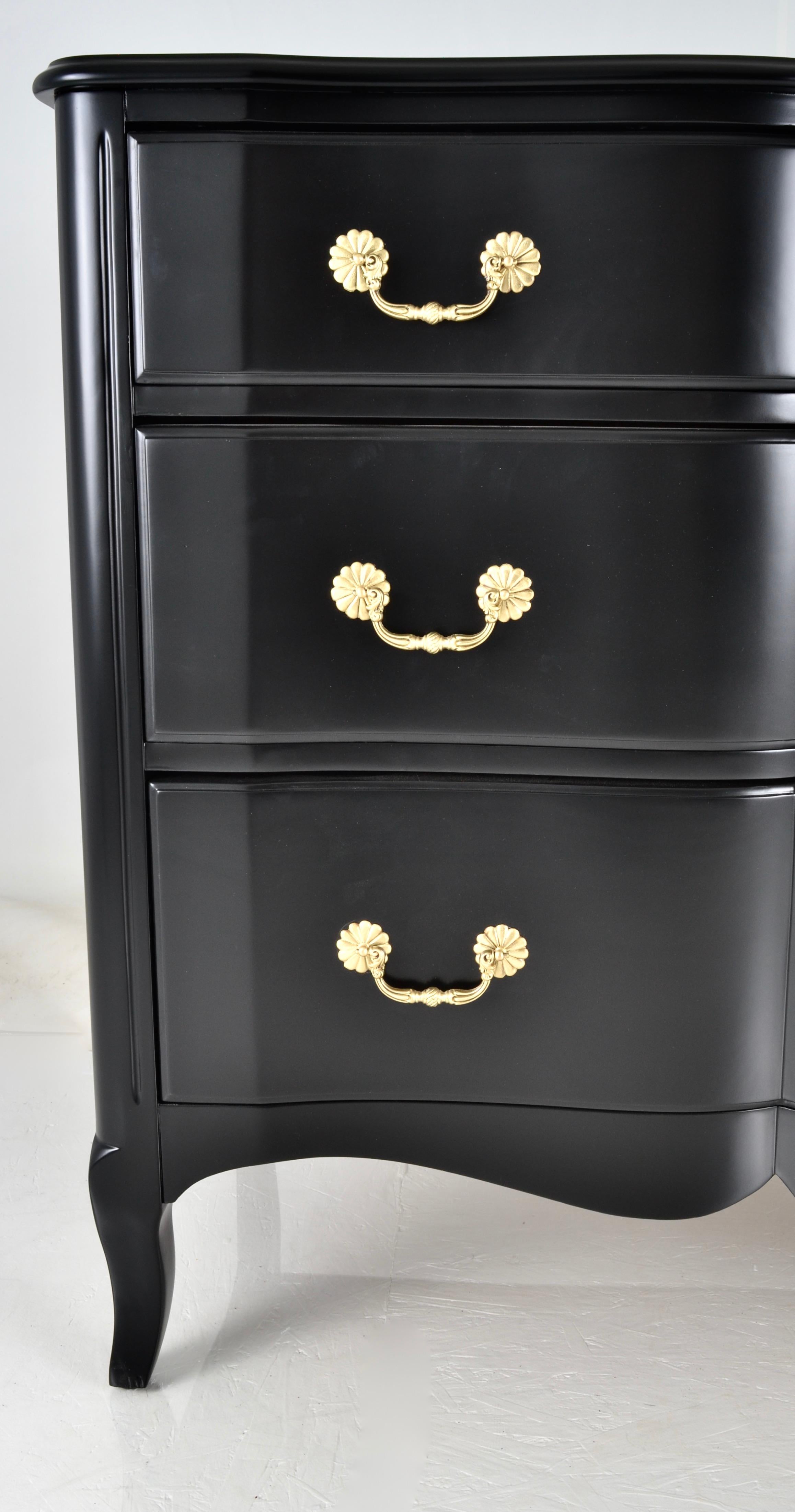French Provincial French Style Commode in Black Lacquer