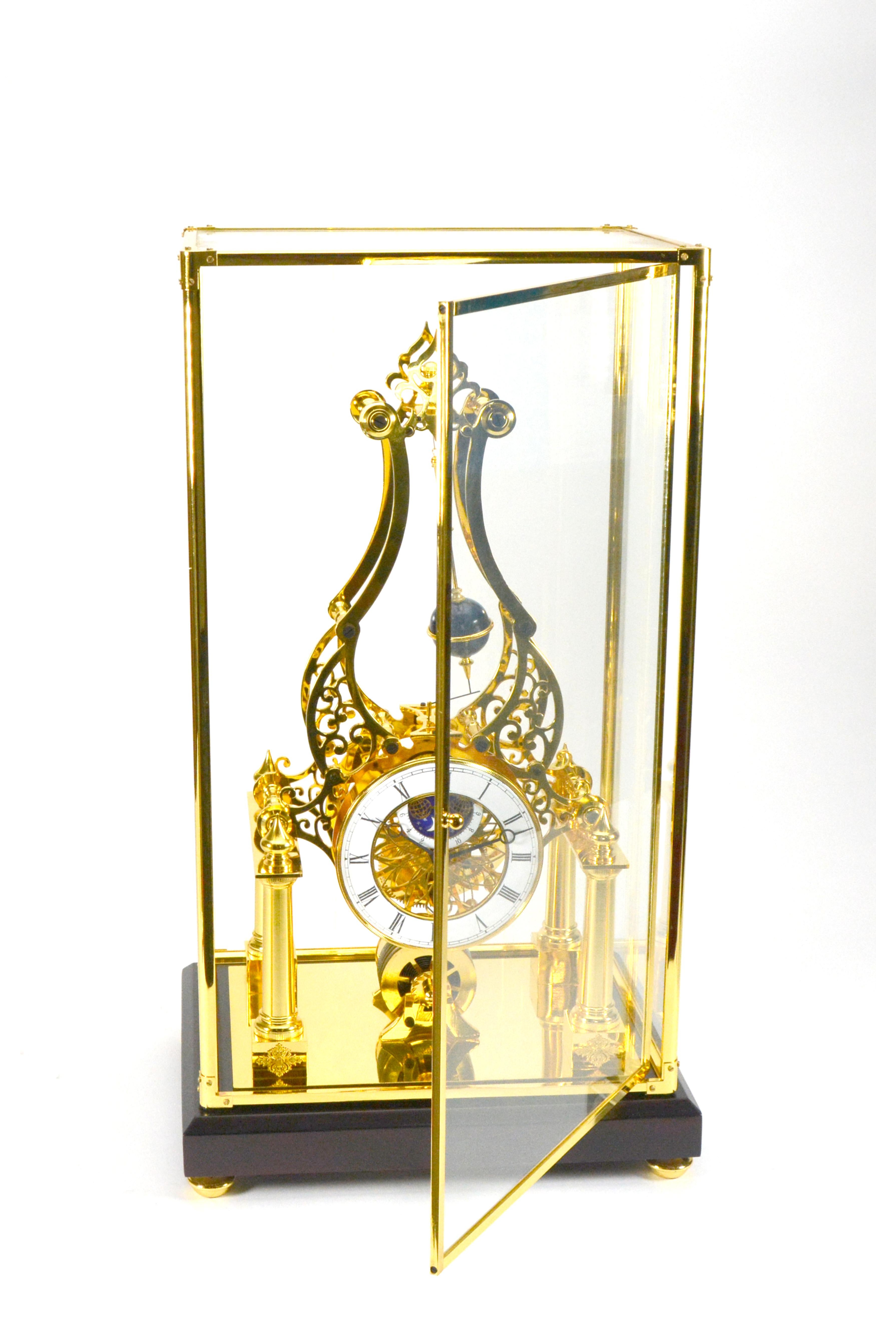 French Style Conical Pendulum Rotary Flying Ball Fusee Moon Dial Skeleton Clock

Offered for sale is a fantastic mystery conical pendulum skeleton clock with animated rotary flying ball. This eye catching motion feature provides an unique