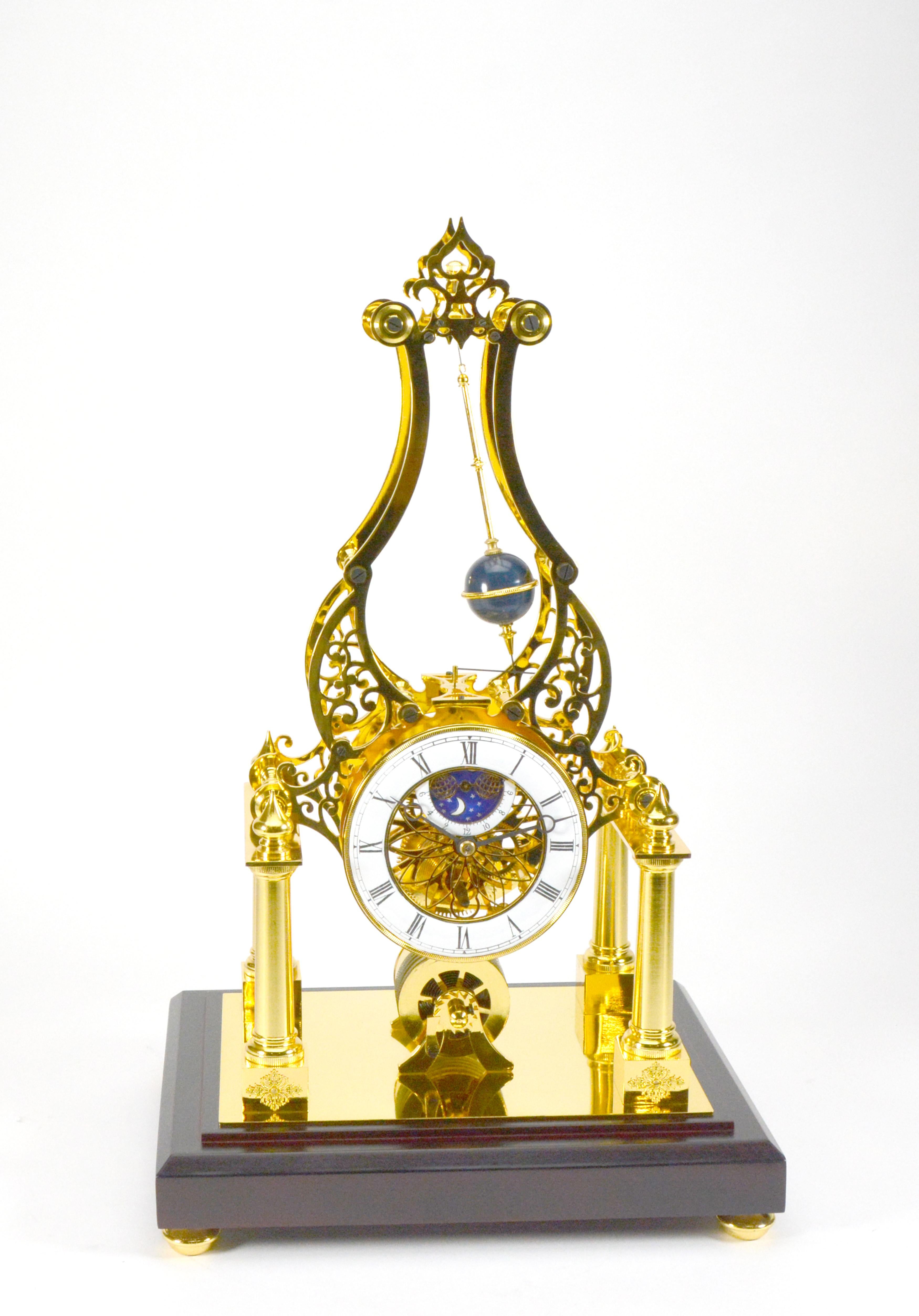 French Style Conical Pendulum Rotary Flying Ball Fusee Noiseless Skeleton Clock In Excellent Condition For Sale In Danville, CA