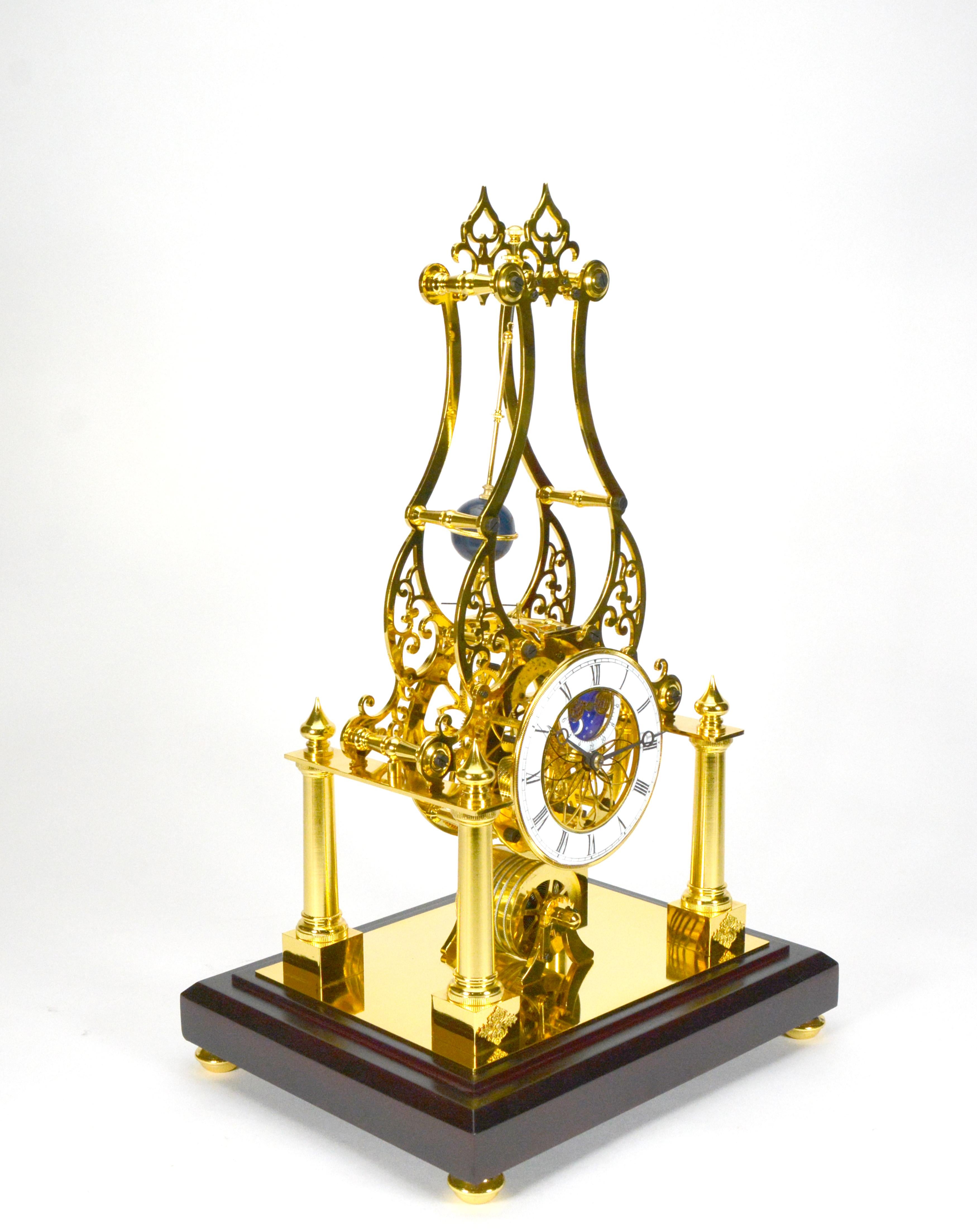 Brass French Style Conical Pendulum Rotary Flying Ball Fusee Noiseless Skeleton Clock For Sale