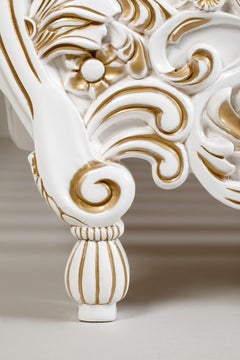 French Style Contemporary Solid Wood Carved Gold and White King Bedframe