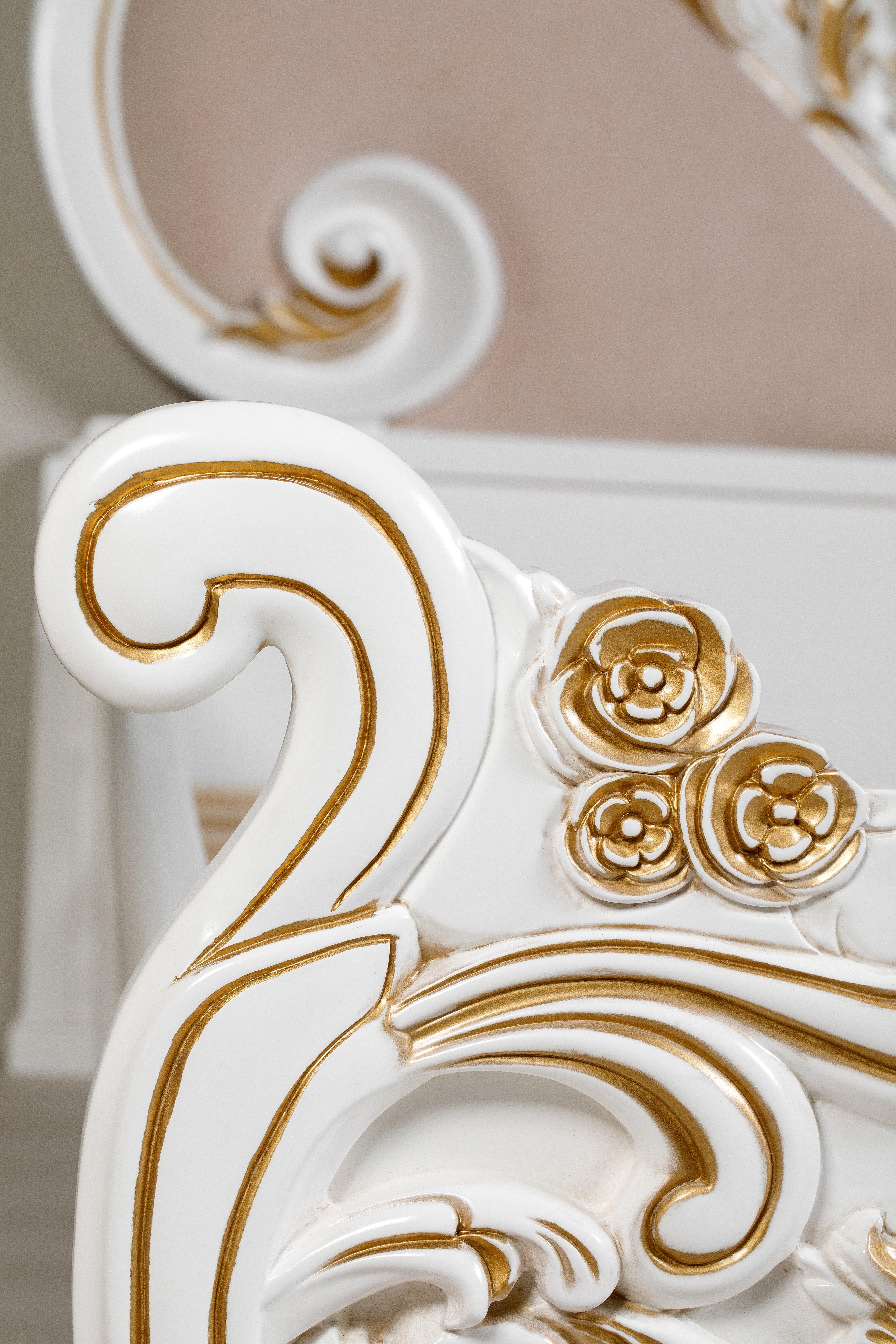 Ash French Style Contemporary Solid Wood Carved Gold and White King Bedframe For Sale