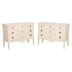 Pair of French Style Cream Painted Commodes with Brass Hardware