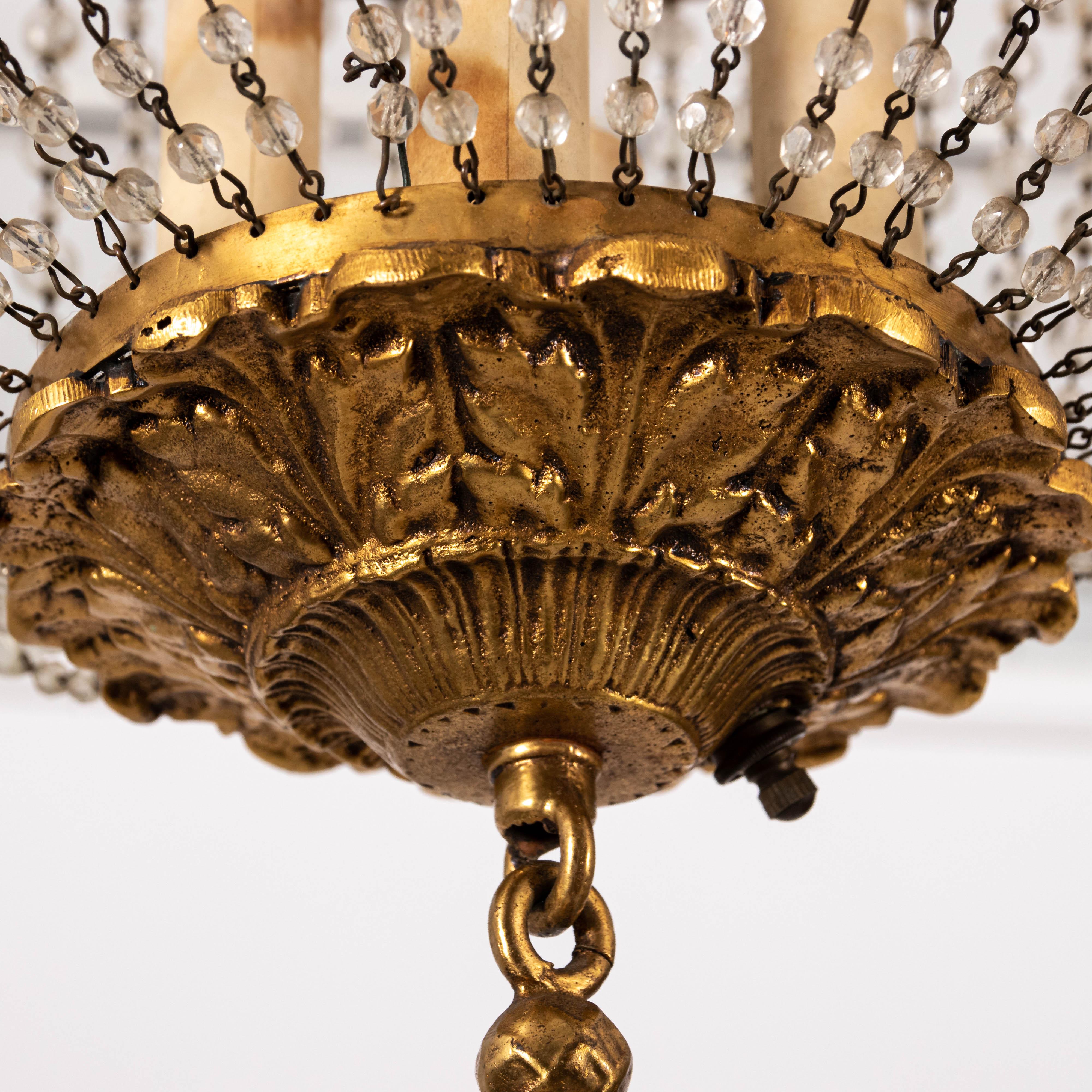 French Style Crystal Beaded Brass Chandelier 6