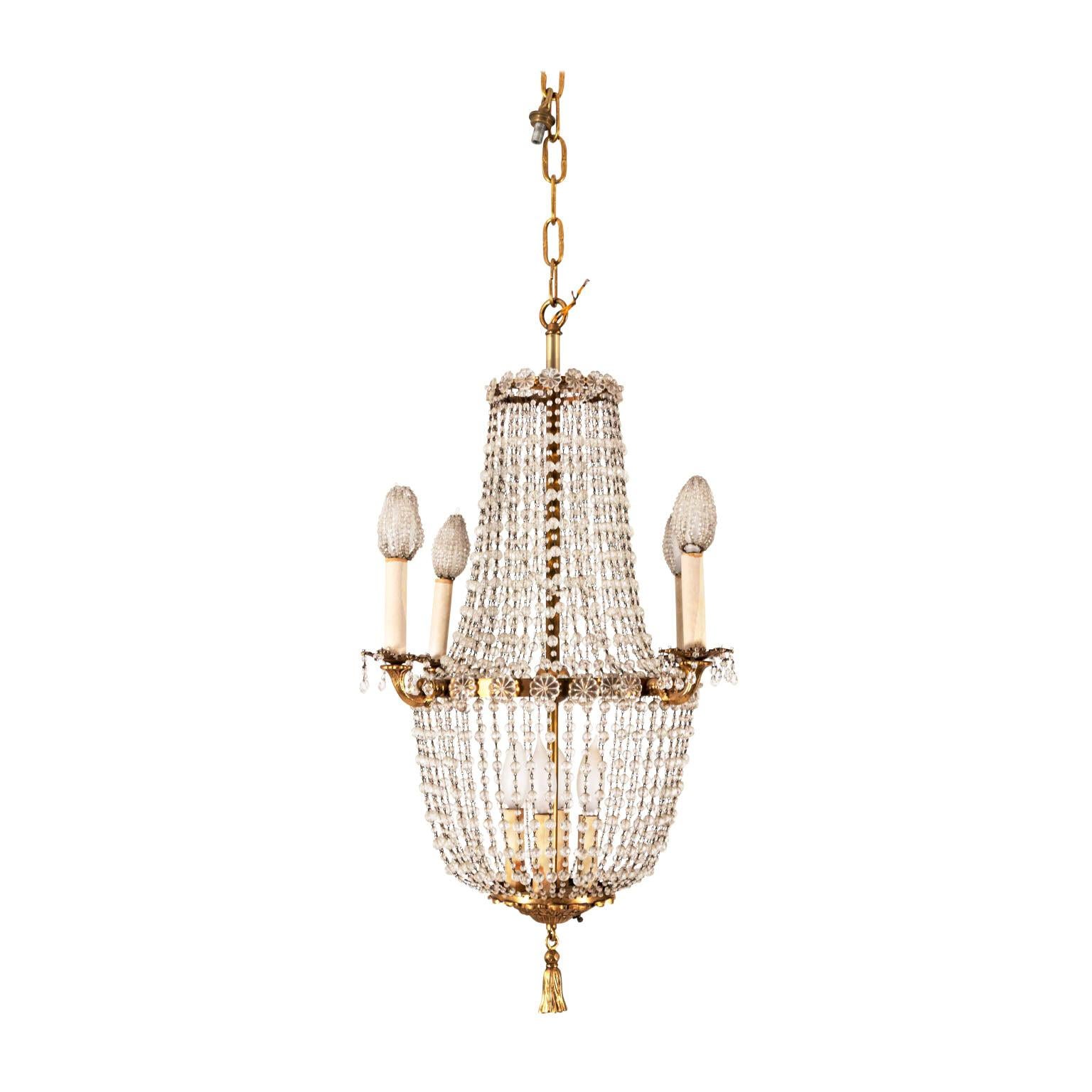 French Style Crystal Beaded Brass Chandelier