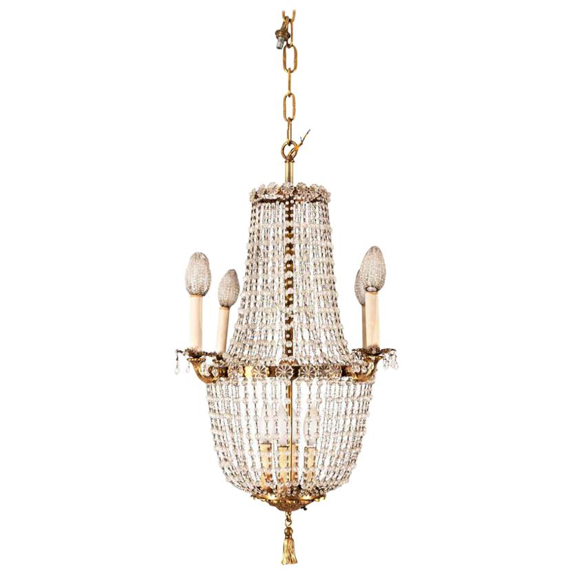 French Style Crystal Beaded Brass Chandelier