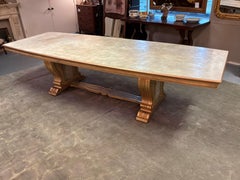 French style custom made dining table, painted with parcel gilt accents