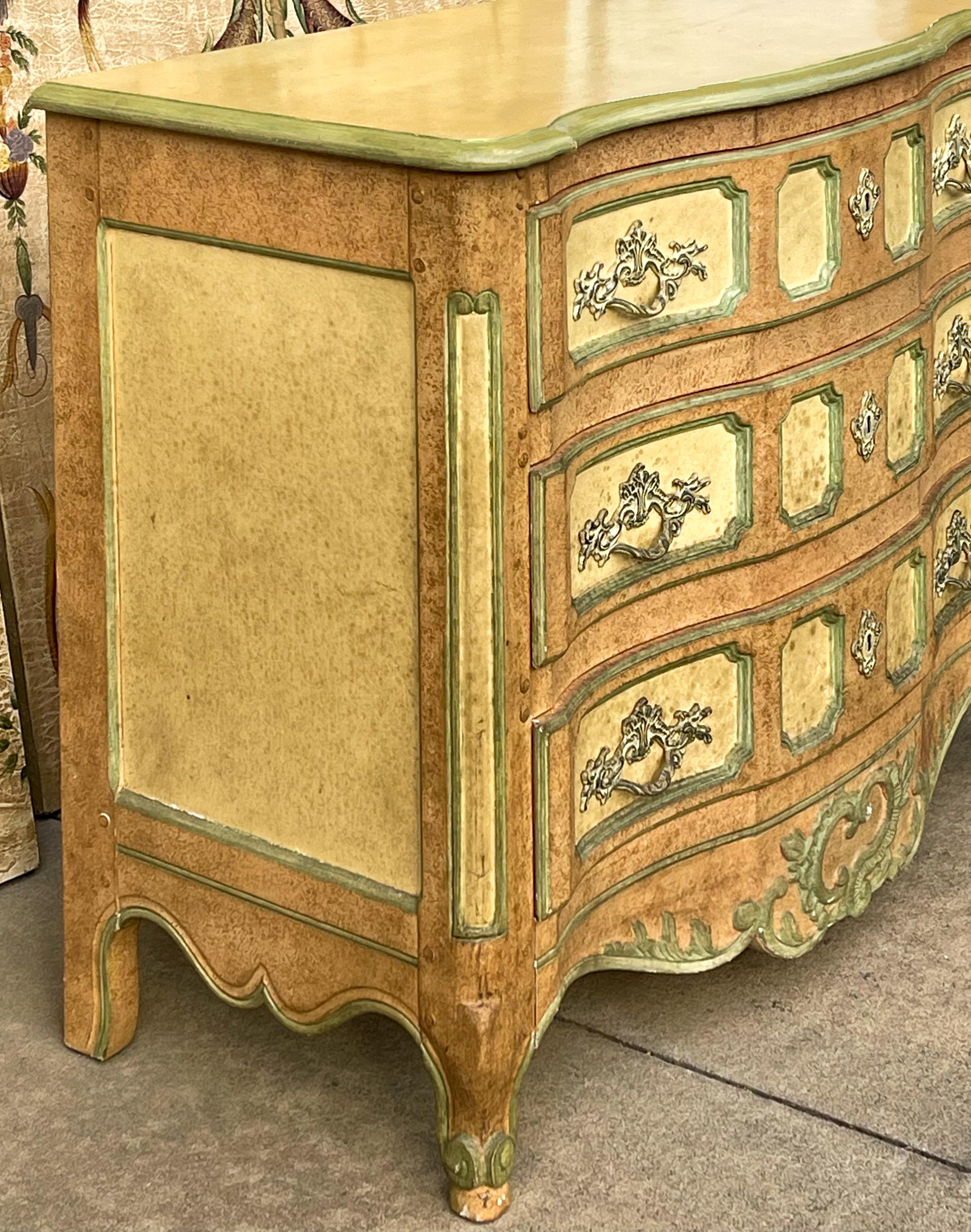 Louis XV French Style Custom Painted Fruitwood Commode / Chest by Baker Furniture
