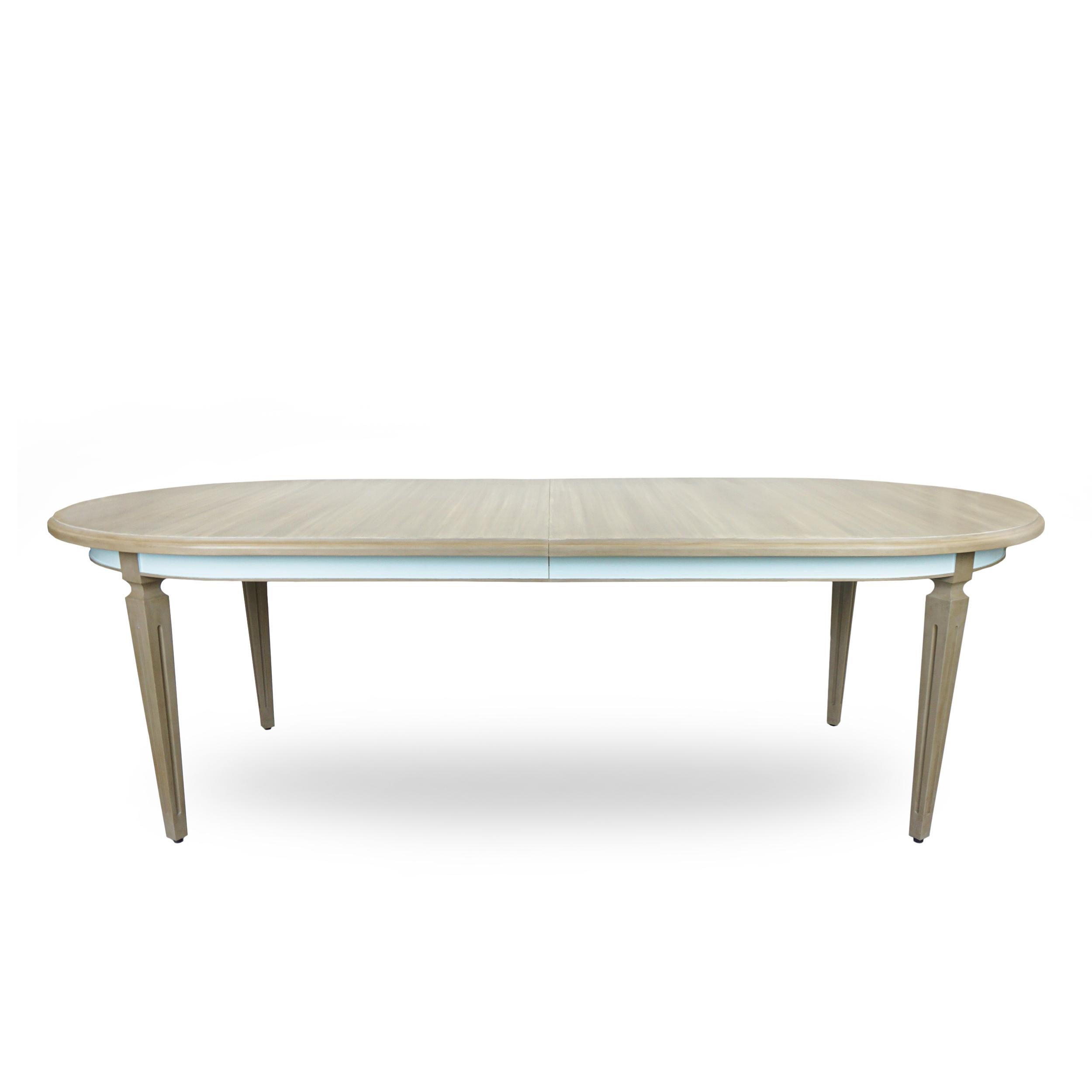 Classic in form, modern in finish, French style solid hard maple table with a custom paint finish. 84