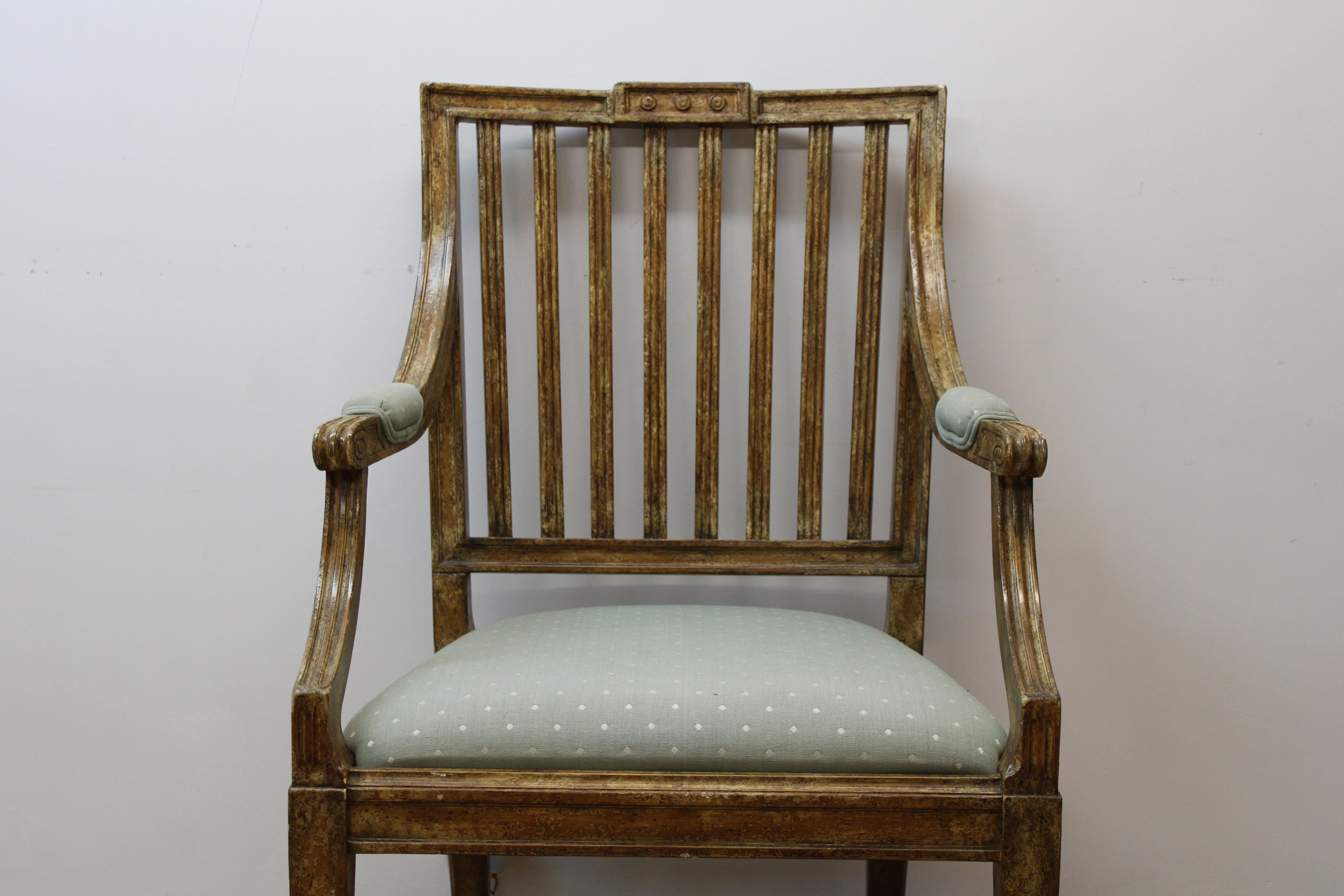 French Style Directories Hand Painted Arm Chair In Good Condition For Sale In San Francisco, CA