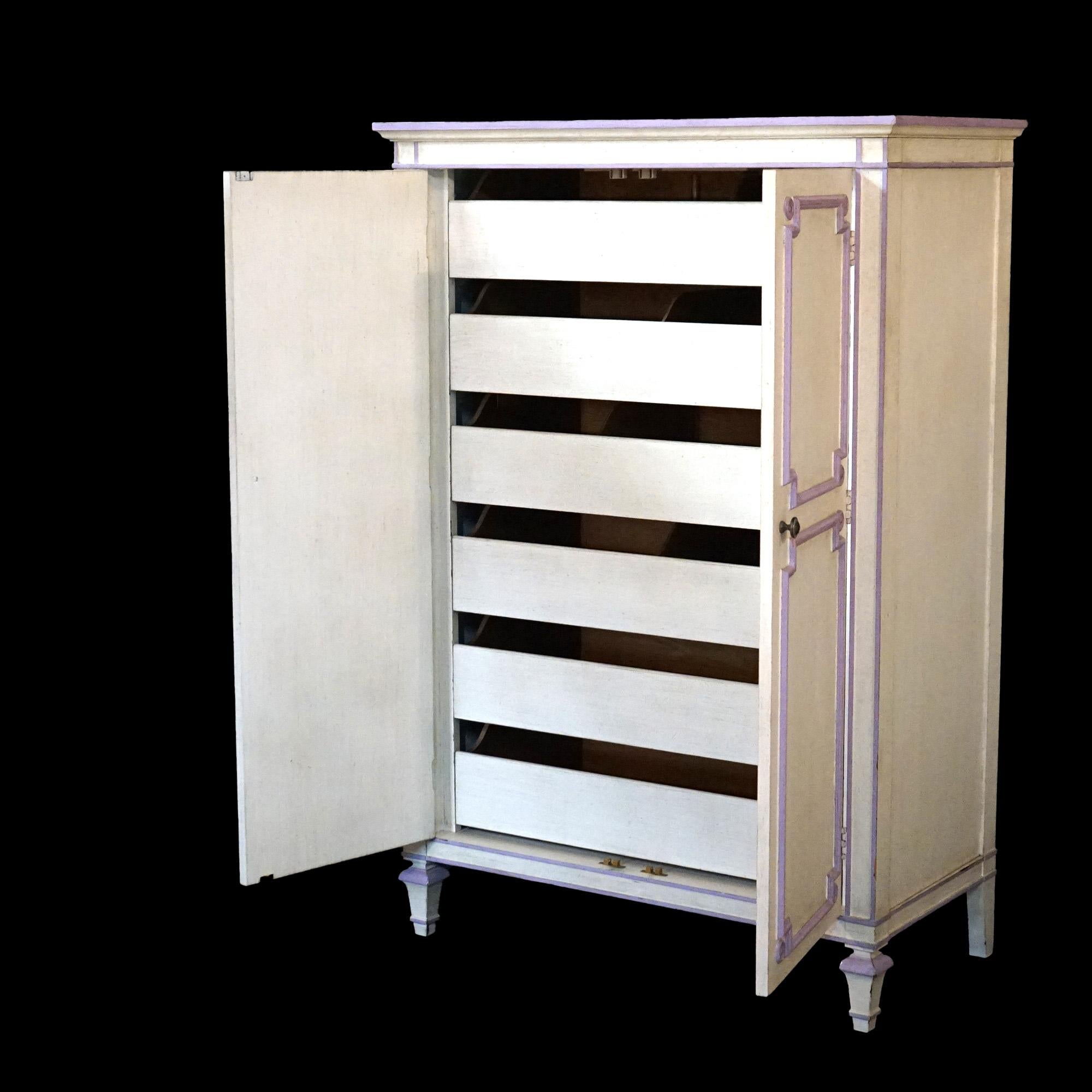 French Provincial French Style Double Door Armoire by Widdicomb with Eggplant Accents 20thC For Sale