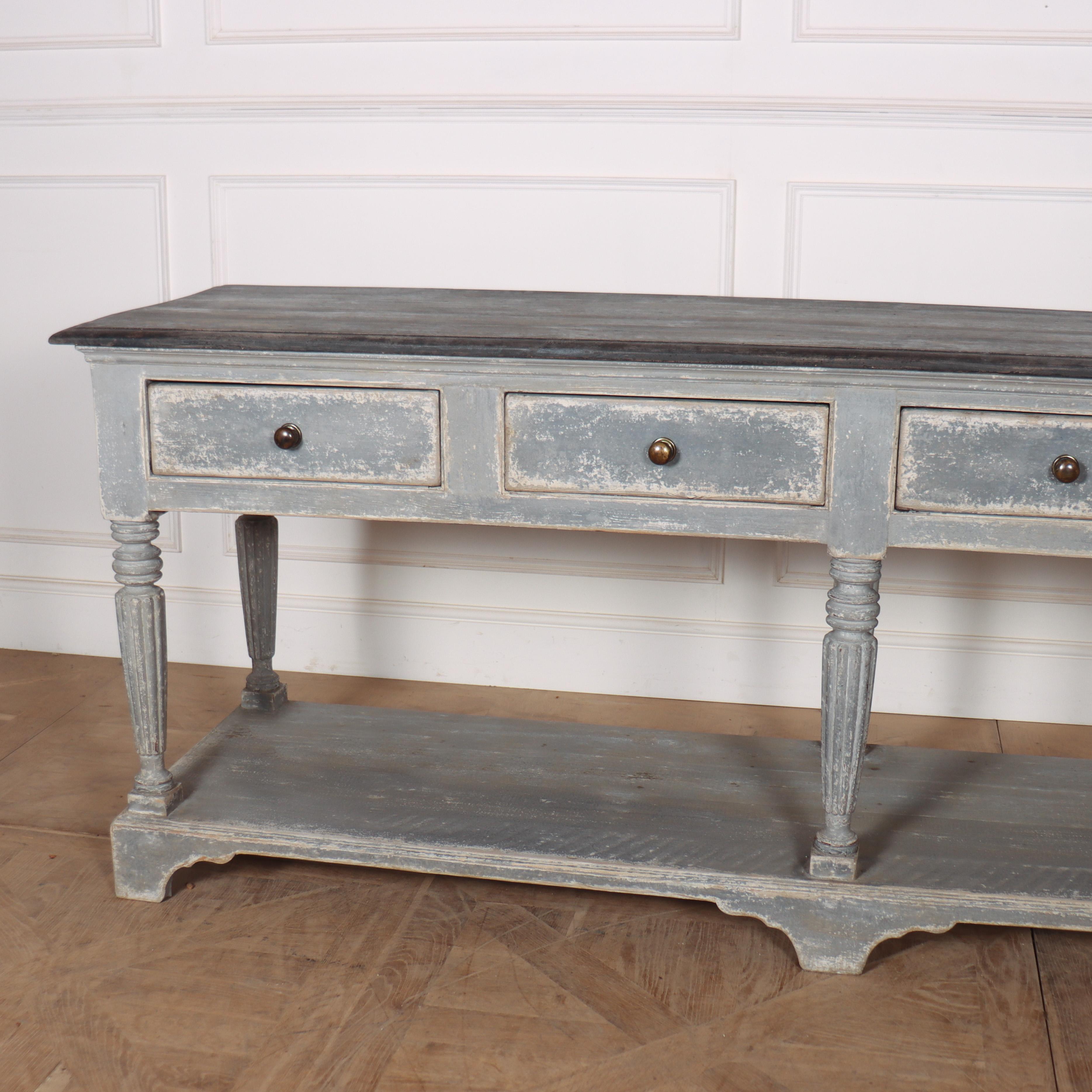 French style painted pine potboard drapers console, reconstructed using 19th C components. 1890.

Reference: 8100

Dimensions
88 inches (224 cms) Wide
23.5 inches (60 cms) Deep
34.5 inches (88 cms) High